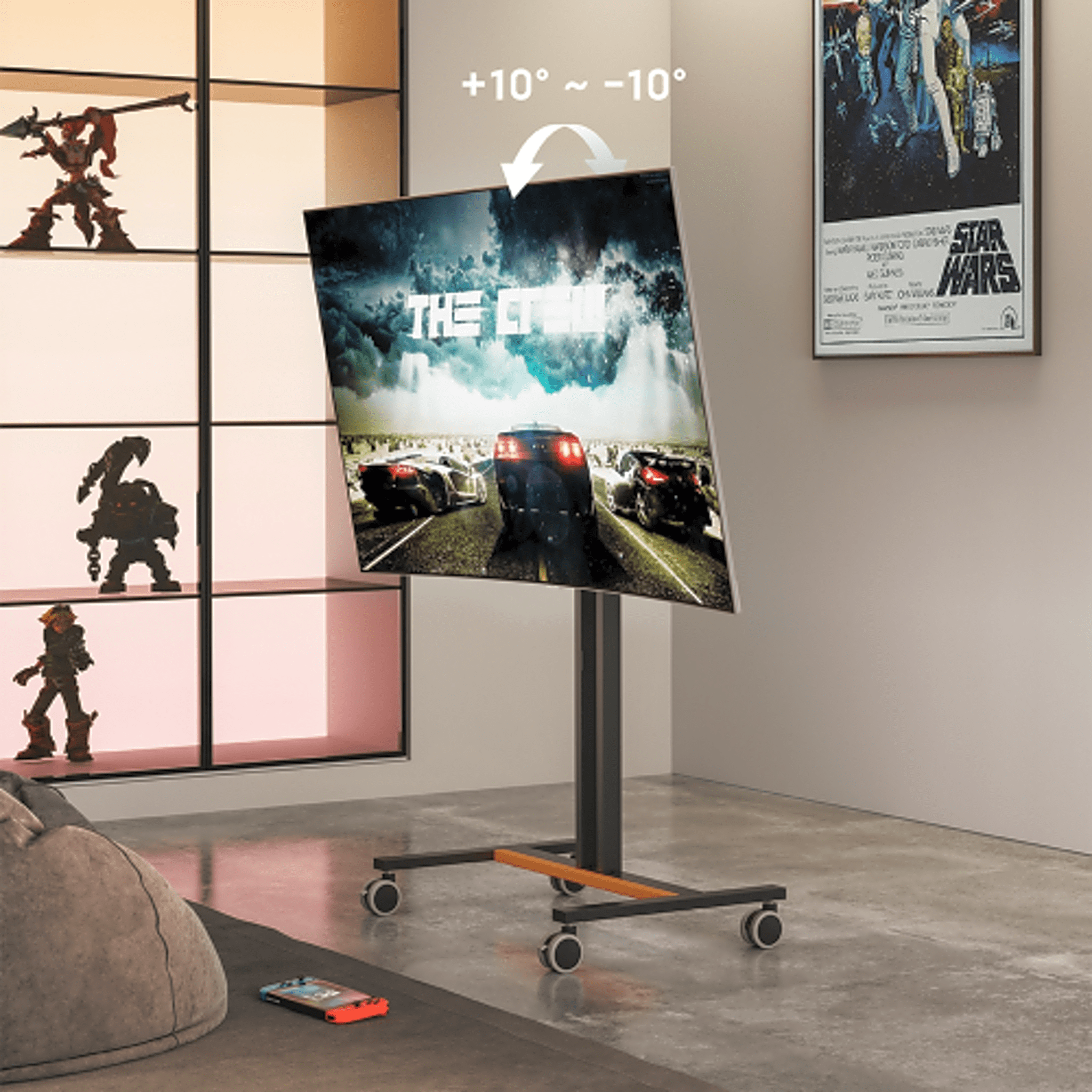 Soporte Móvil para Pantalla | Compatibilidad VESA 200x200 hasta  600x400 / Ruedas con Frenos / Ajuste de Altura y Ángulo / Soporte para TV de hasta 55 Pulgadas / Capacidad de Peso 35 kg
