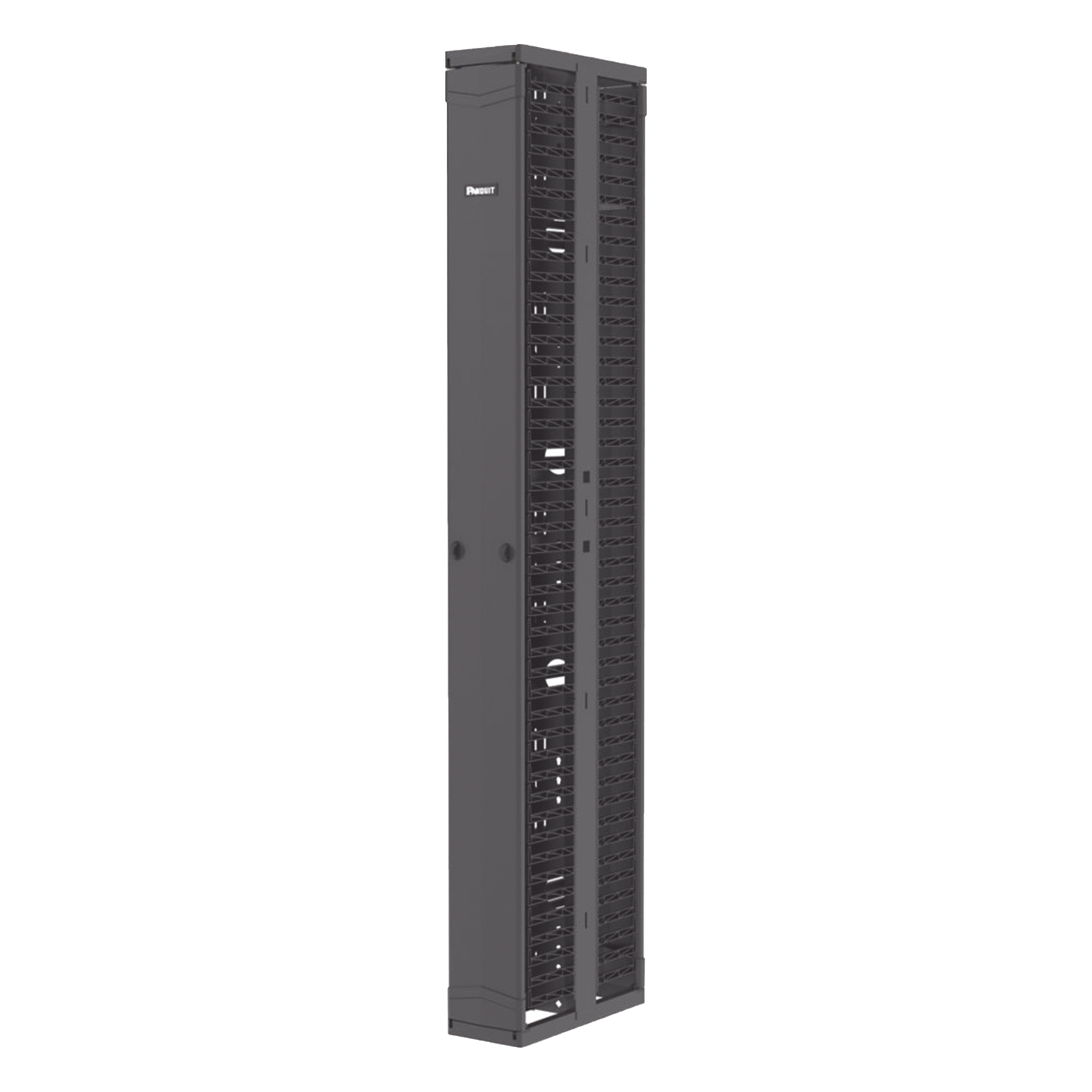 Organizador de Cables Vertical / Doble Frente y Posterior / 45 Unidades / 8 in de Ancho / Acero y ABS / Push-to-Close
