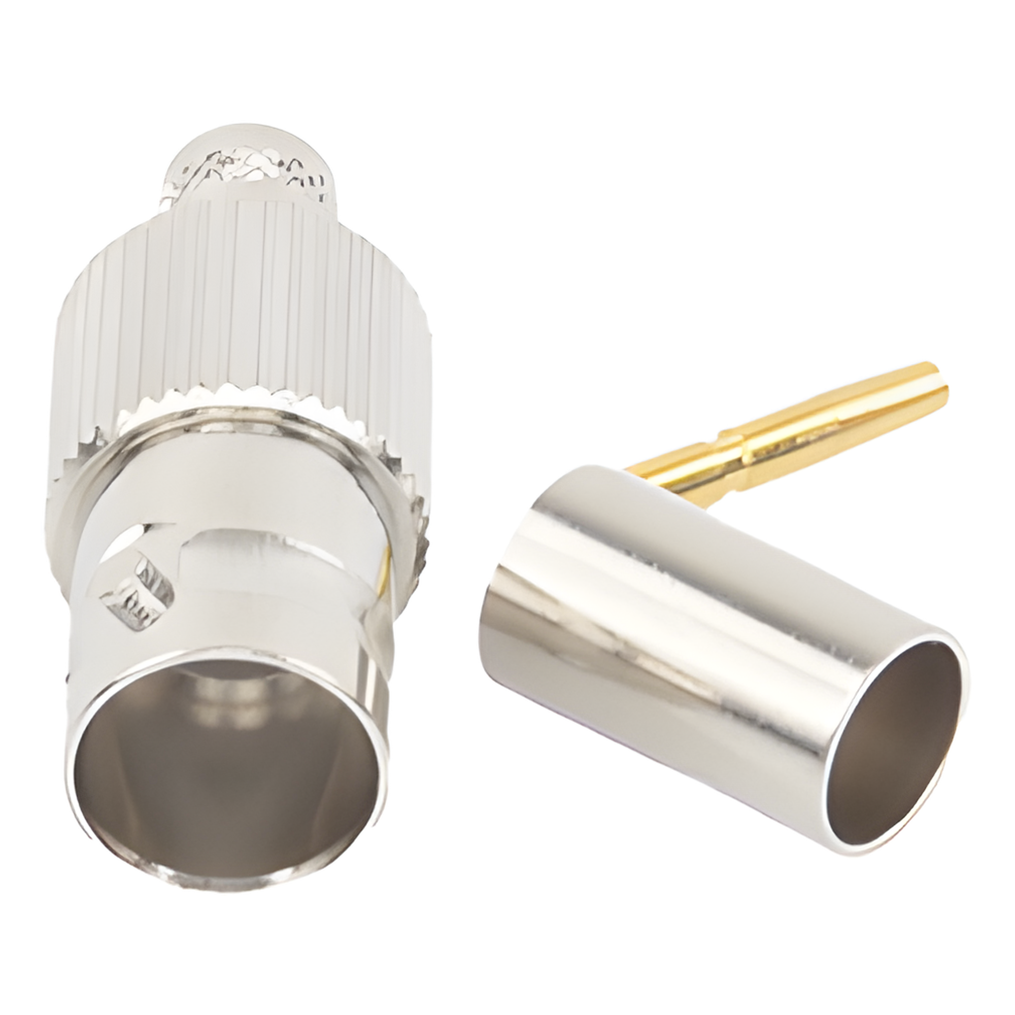 Conector BNC Hembra / 75 Ohm / Anillo Plegable / RG-59/U / Níquel-Oro-Delrin / 28.80 mm