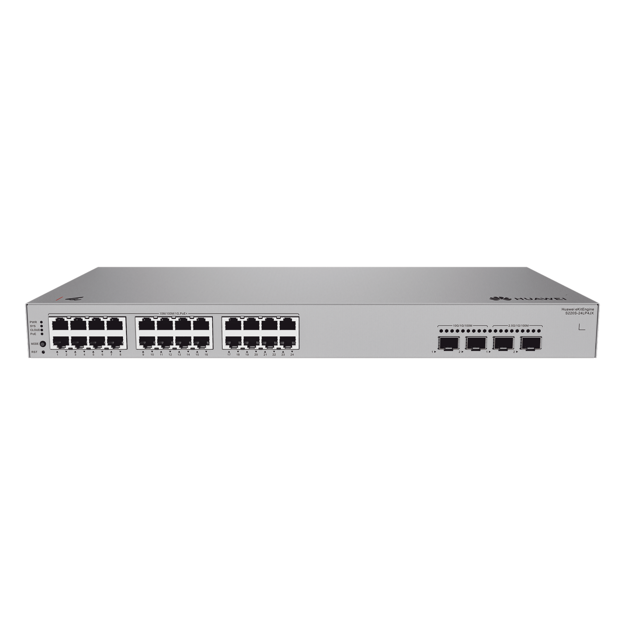 Switch Administrable Capa 2 / 24 Puertos PoE+ Gigabit / 2 SFP 2.5 Gbps + 2 SFP+ 10 Gbps / PoE Perpetuo / 195 W / 98 Gbps / 2.95 x 18.04 x 11.81 in