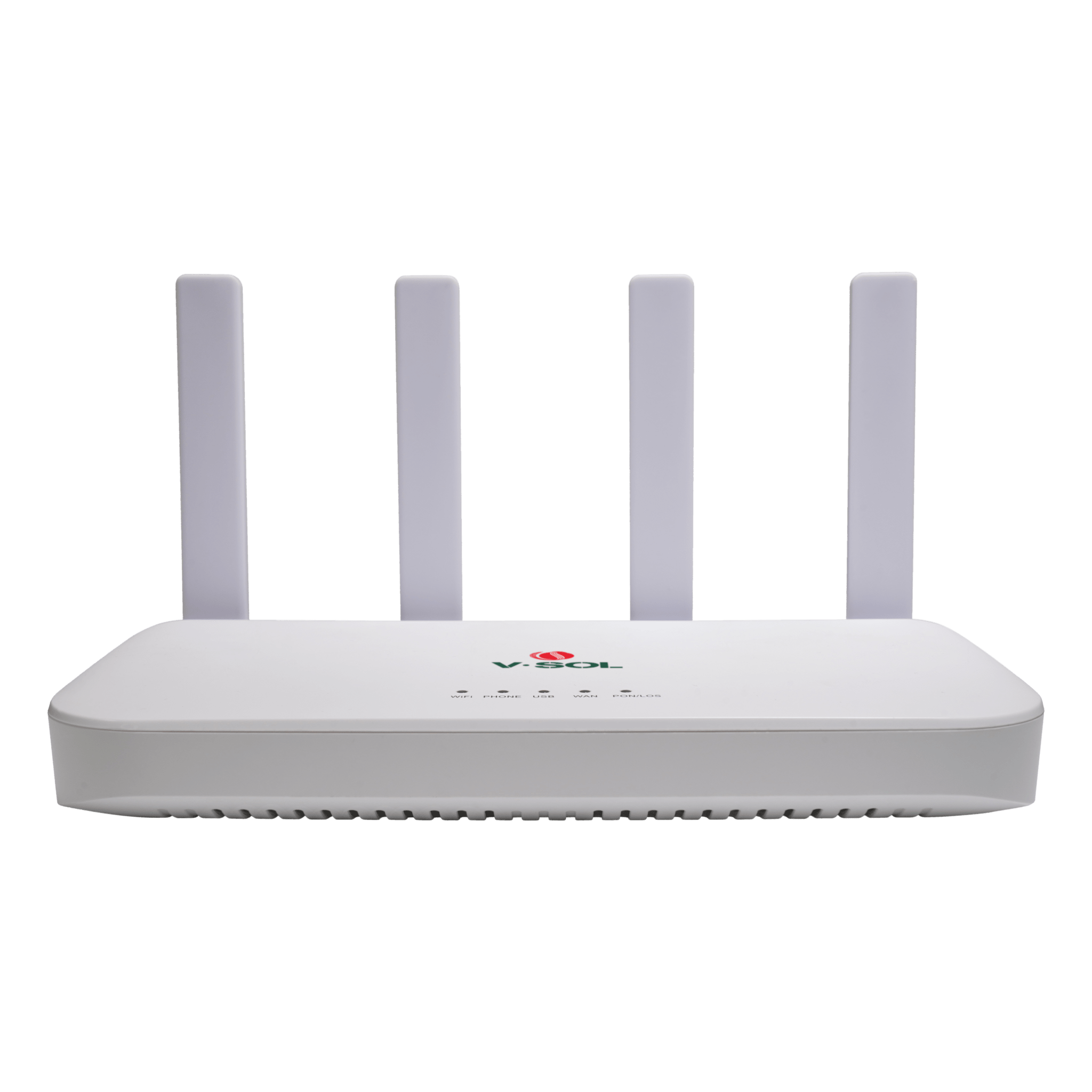 ONU con Wi-Fi 6 / 4 Puertos Gigabit / PON SC/UPC / AX1500 / Doble Banda / 4 Antenas 5 dBi / 12V 1.5A — V-SOL · SKU V2804-AX15