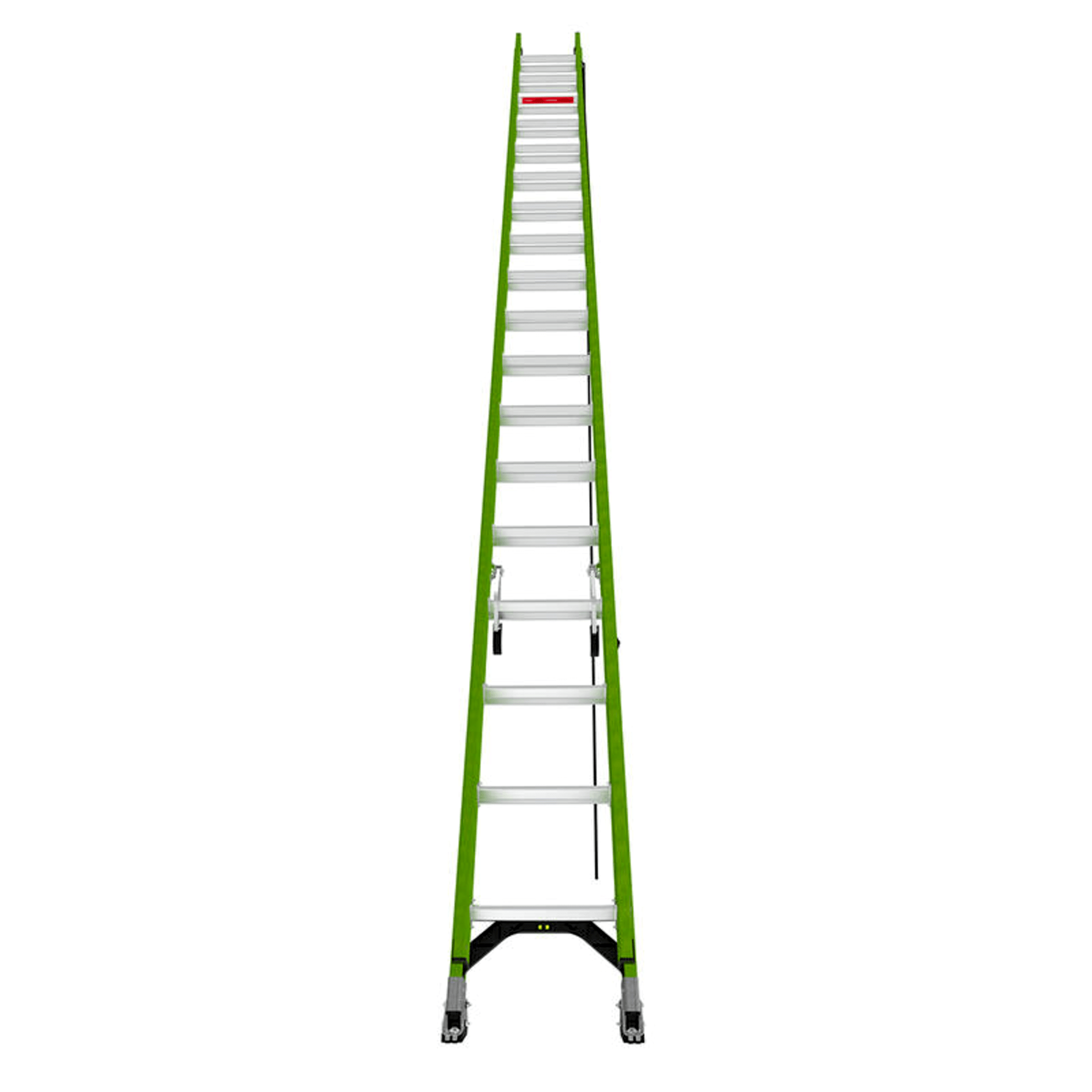 Escalera de Extensión / Fibra de Vidrio y Aluminio / 10.9 m (35.8 ft) / Capacidad 375 lb (170 kg) / Estabilizadores Niveladores Integrados / Certificación ANSI-OSHA