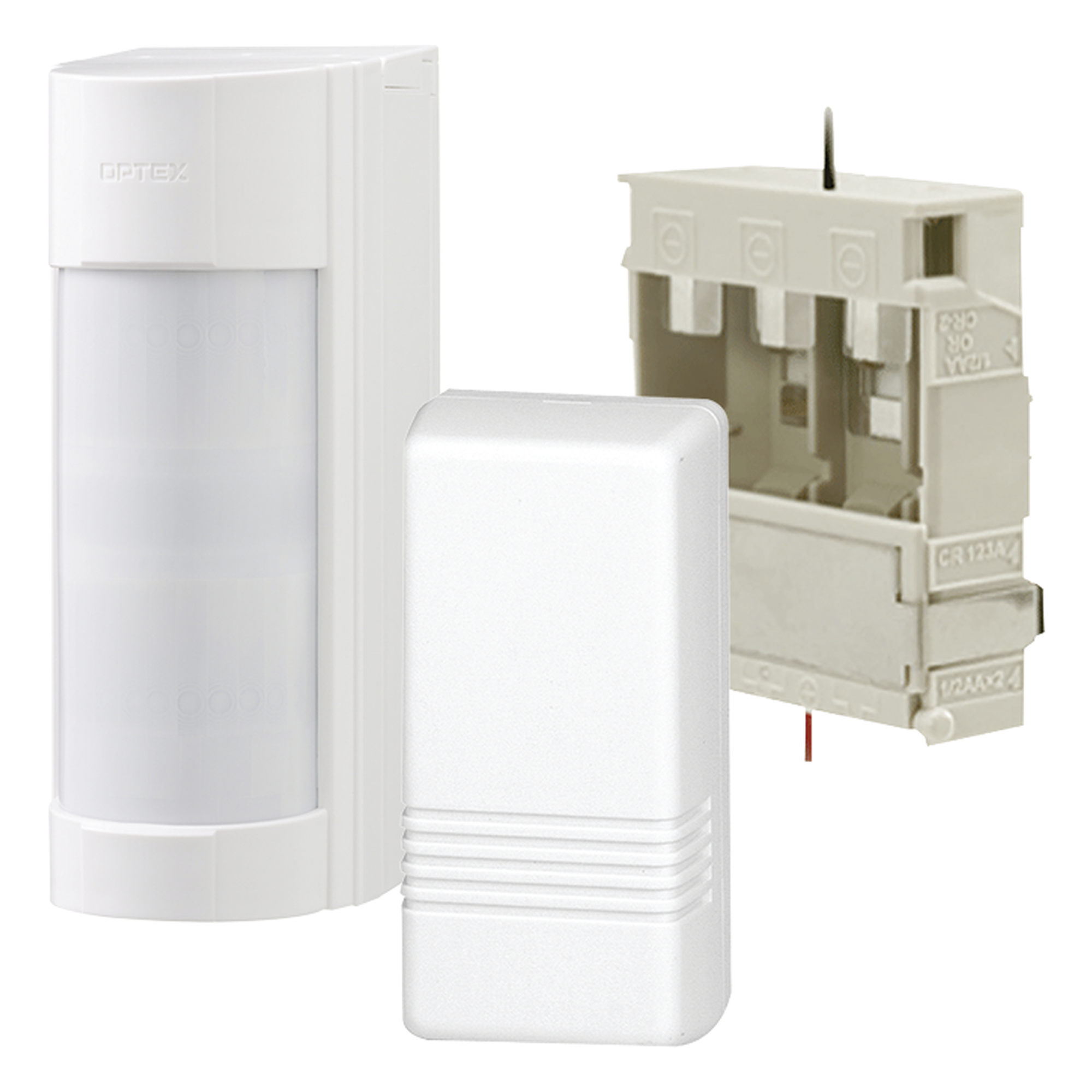 Kit Detector Inalámbrico para Exterior / Dual PIR + Microondas / 12 m (39.4 ft) / 90° / IP55 / Transmisor 2 Zonas / Anti-Enmascaramiento IR — OPTEX · SKU VXI-R-WH