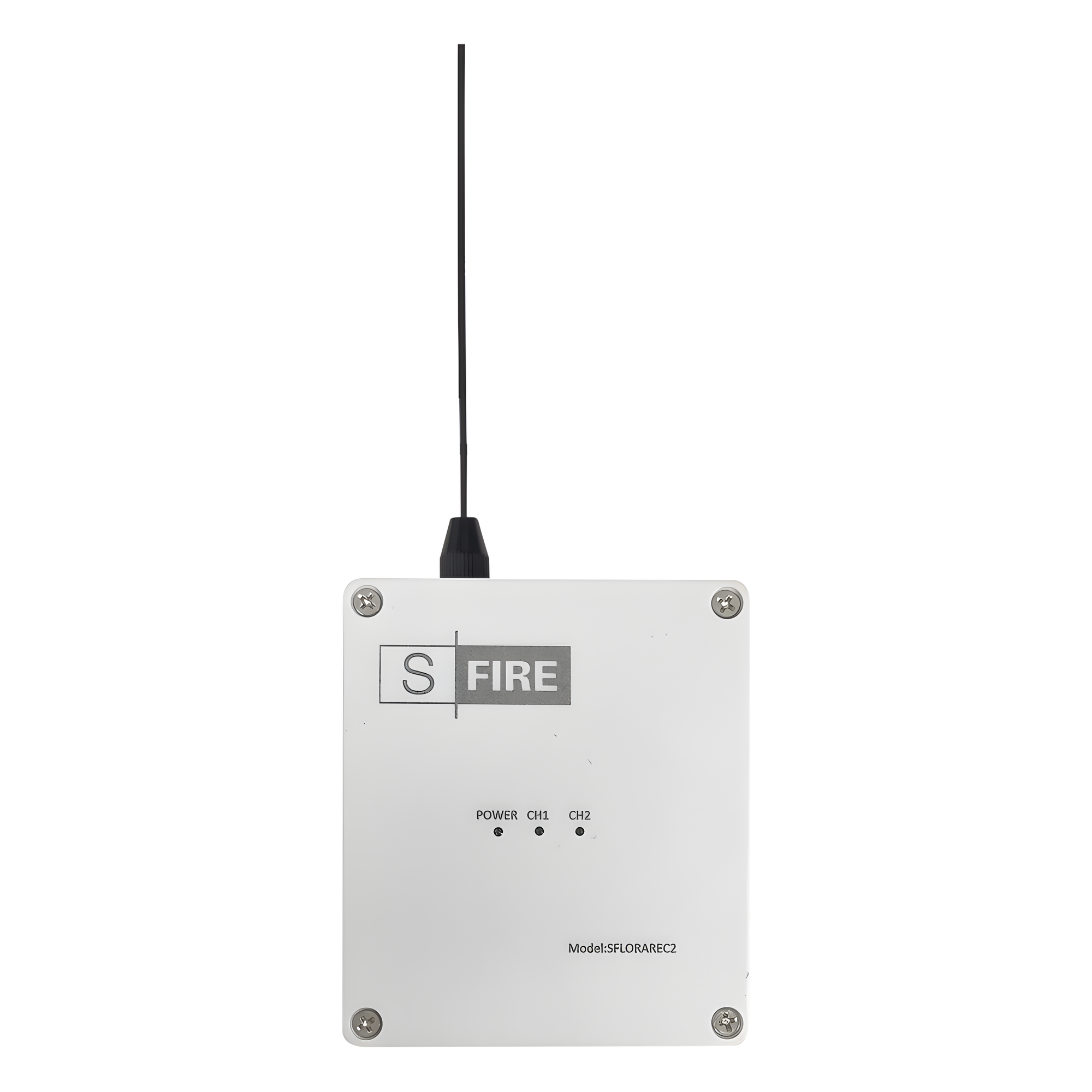 Receptor Inalámbrico / Alcance 2500 m (8202.1 ft) / 2 Salidas de Relevador Tipo C / Frecuencia 433.92 MHz / Contacto Seco para Panel de Alarma — SFIRE · SKU SF-LORA-REC-2