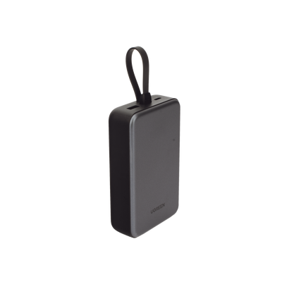 Power Bank Portatil | 20000mAh (74Wh) | 30W | Con Cable USB-C Incorporado | 2 Salidas 22,5W | Pantalla Inteligente | Multiple Proteccion | Aprobado por Aerolíneas | Color Grey.