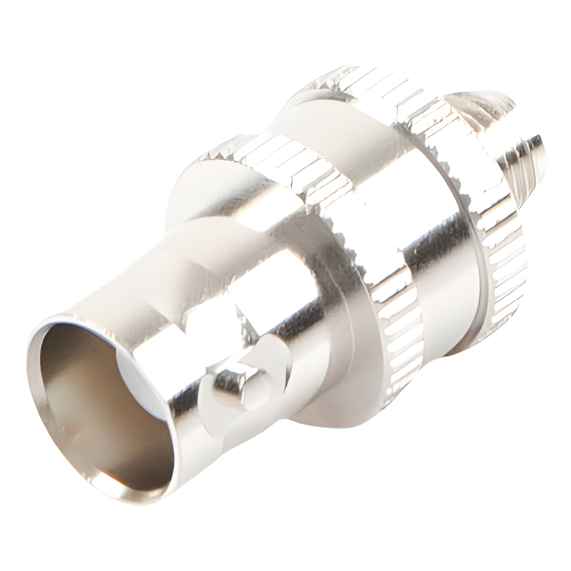 Adaptador de Conector RF / BNC Hembra a SMA Hembra / Montaje en Línea / Cuerpo Niquelado / Contacto de Oro / Aislante de Teflón