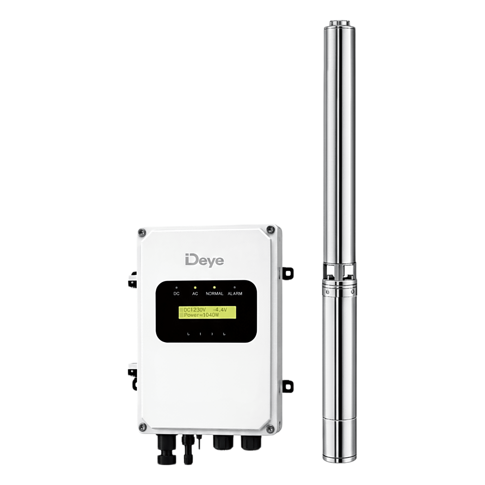 Bomba Solar Sumergible / 800 W (1 HP) / Motor DC de Imanes Permanentes / Voltaje Operativo 30-110 Vcd / Controlador Integrado IP65 / Acero Inoxidable 304 — DEYE · SKU SP800DC