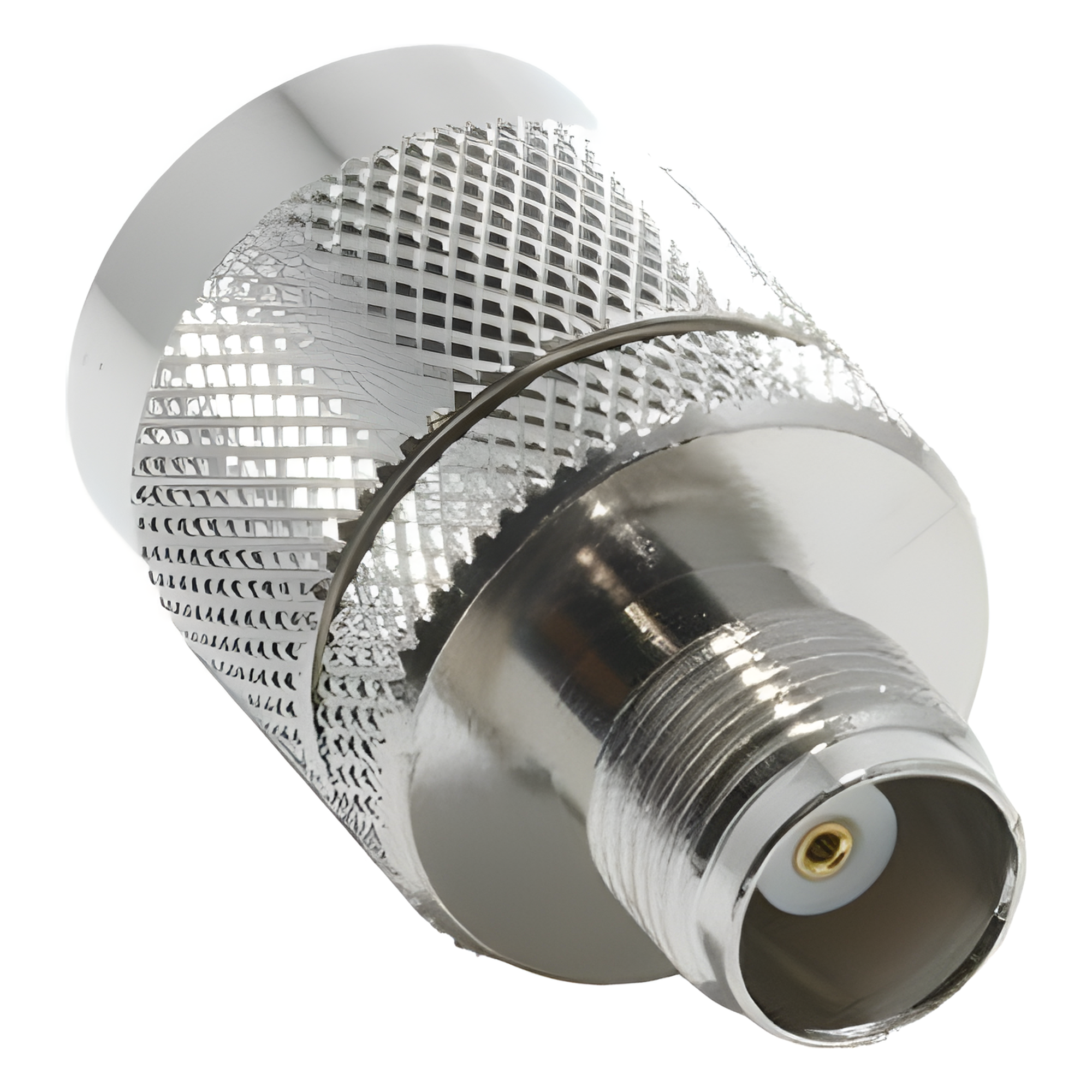 Adaptador RF en Línea / TNC Hembra a N Macho / Cuerpo Bronce Niquelado / Contacto Oro / Aislante Teflón