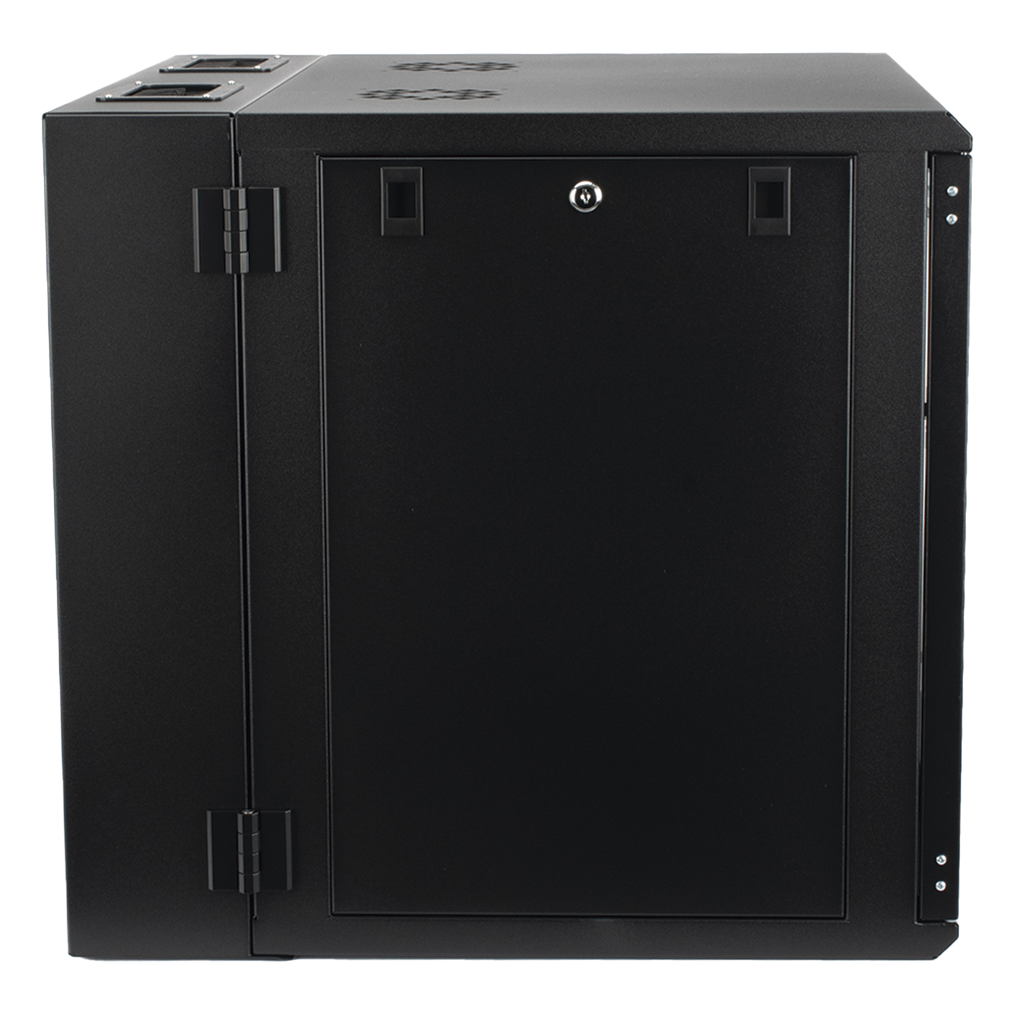 Gabinete de Pared Abatible / Rack 19" 12U / Ventana Cristal Templado / Apertura 120° / Laterales Removibles