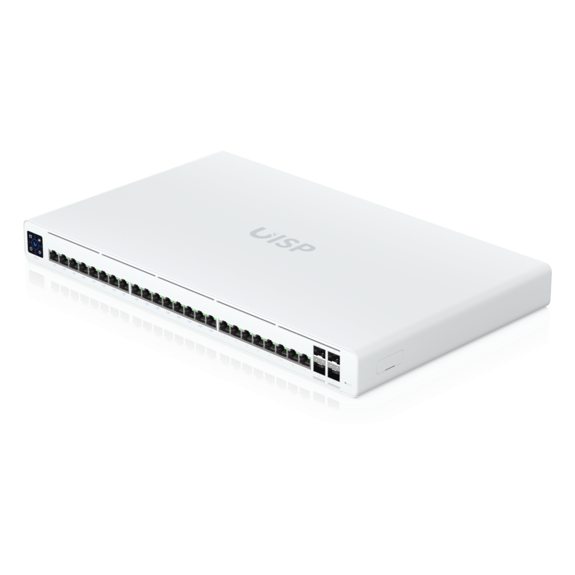 Switch Administrable PoE / 24 Puertos GbE / 4 SFP+ 10G / PoE Pasivo 27 V 220 W / Pantalla Táctil 1.3" — UBIQUITI · SKU UISP-S-PRO