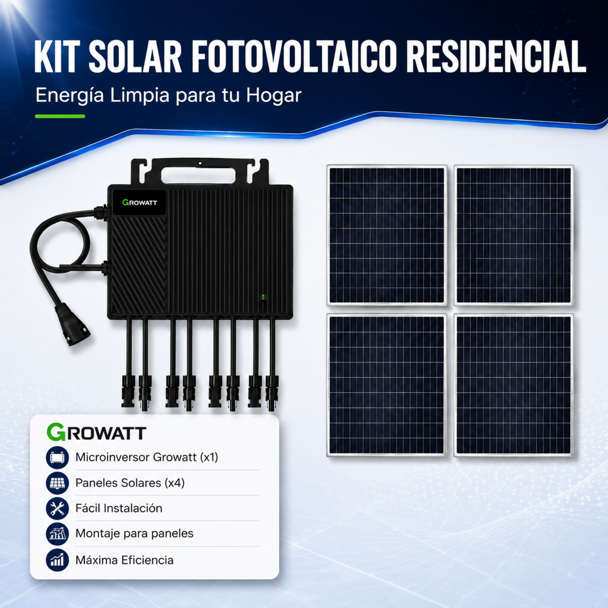 Kit Solar Interconexion  / 2.5kW  220Vca / Microinversores Growatt / Montaje Incluido  