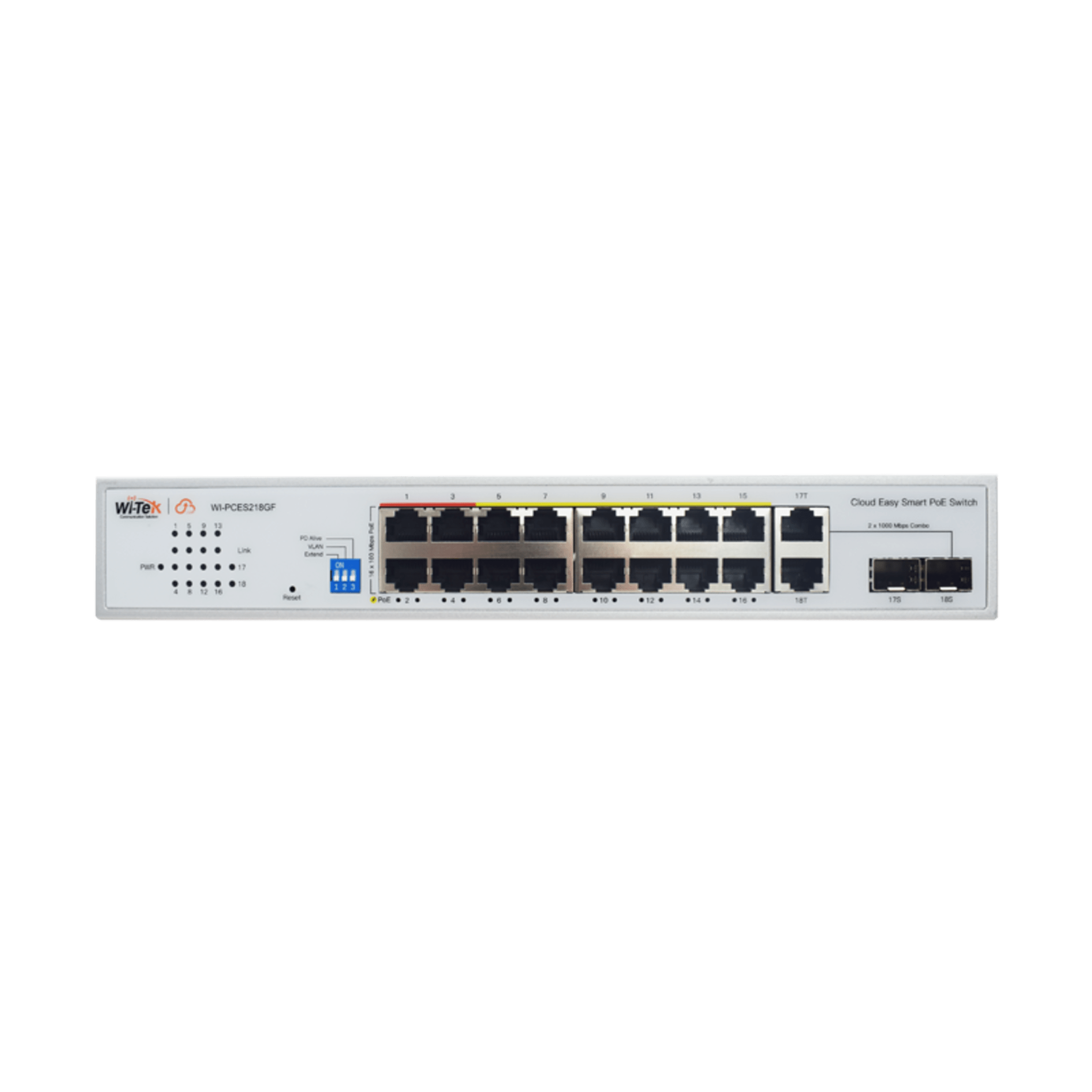 Switch PoE / Administración en la nube / Con 4 puertos 10/100 Mbsp PoE af/at / 2 Puertos Uplink 10/100 MBPS /  Presupuesto 60 W / PoE hasta 250 metros / Soporta protocolo ONVIF