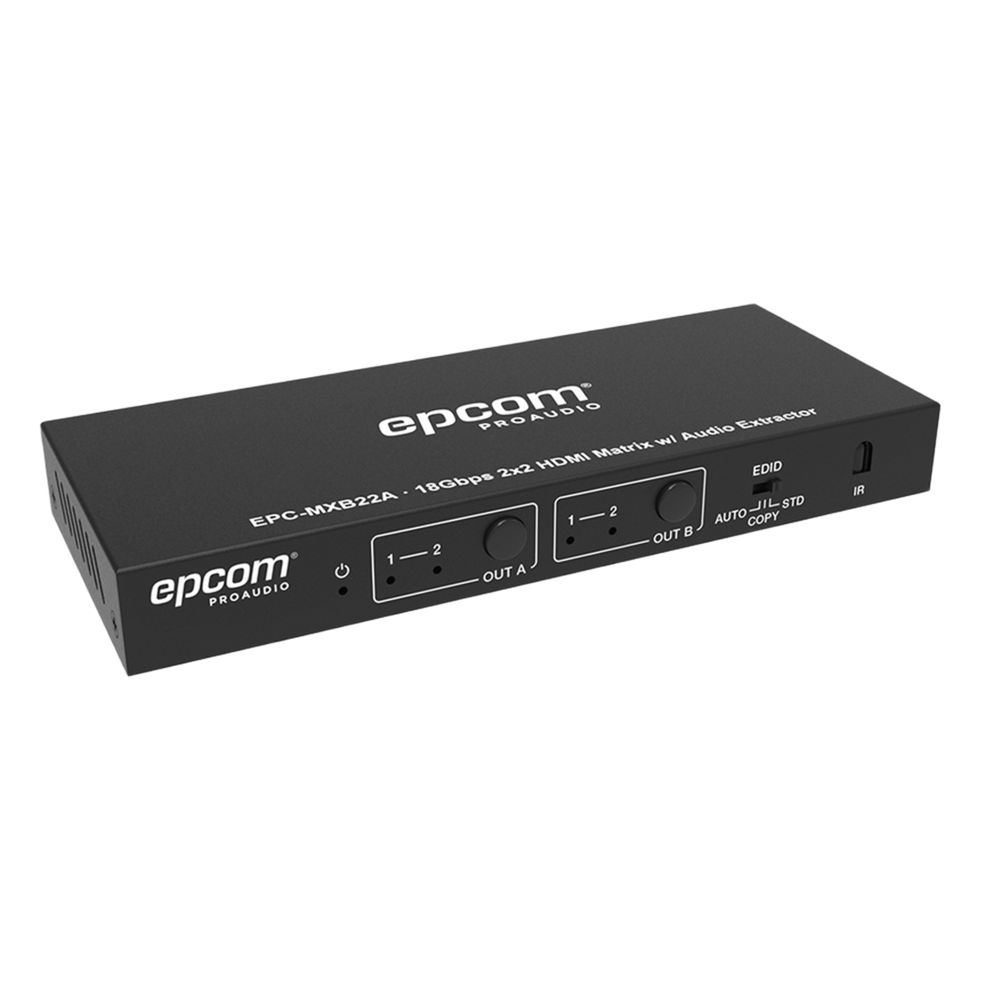 Matriz HDMI / 2x2 / 4K2K@60Hz / HDR / YCbCr 4:4:4 / 18 Gbps / Extractor de Audio / HDCP 2.2 — EPCOM PROAUDIO · SKU EPC-MXB22A