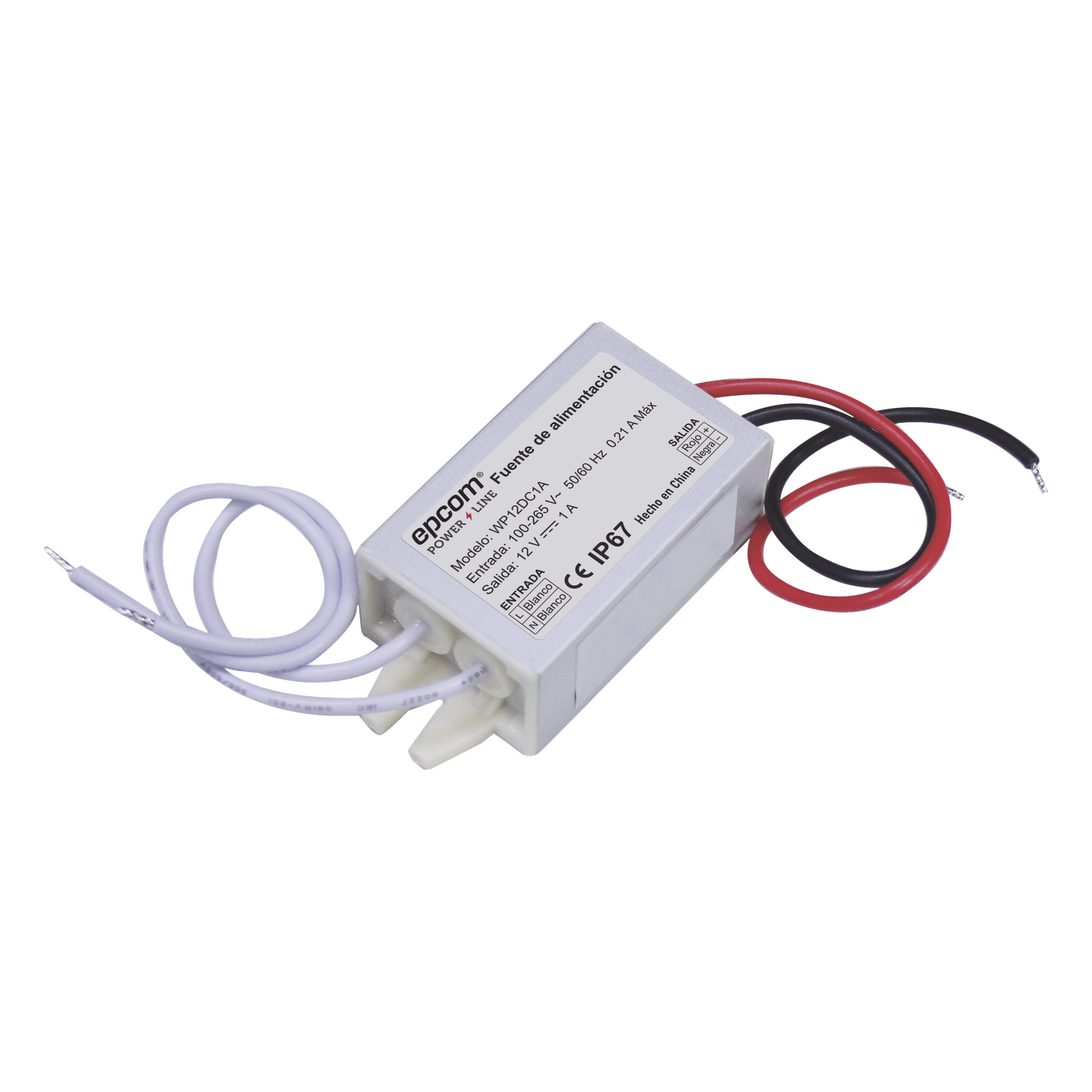 Fuente de alimentación / 12 VCC / 1 A / IP67 / 46x20x30 mm / -30°C a 50°C / 100-240 VCA — EPCOM POWERLINE · SKU WP12DC1A
