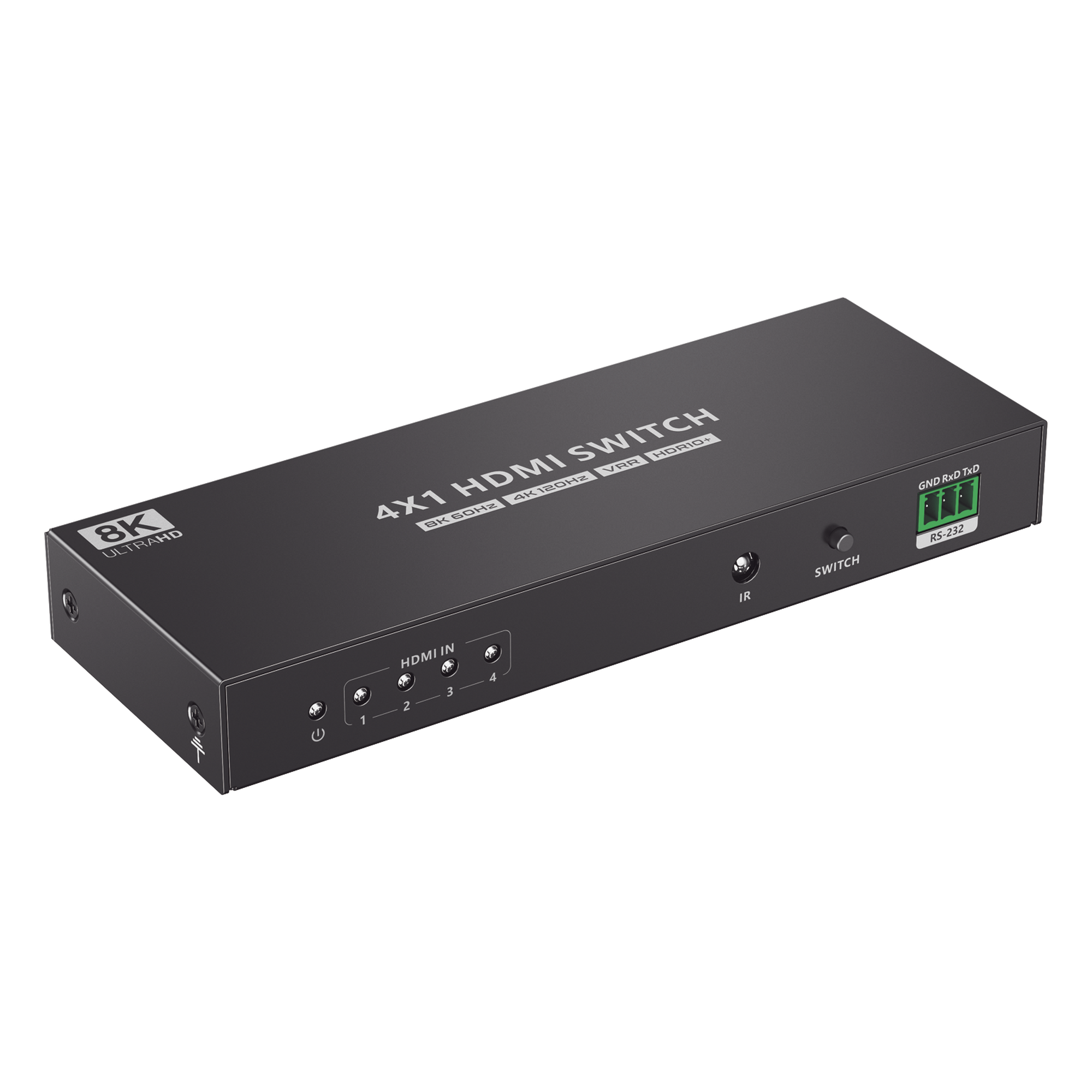 Conmutador HDMI / 4 Entradas 1 Salida / 8K@60Hz / 48 Gbps / HDMI 2.1 / Control IR y RS-232 — EPCOM TITANIUM · SKU TT401-8K