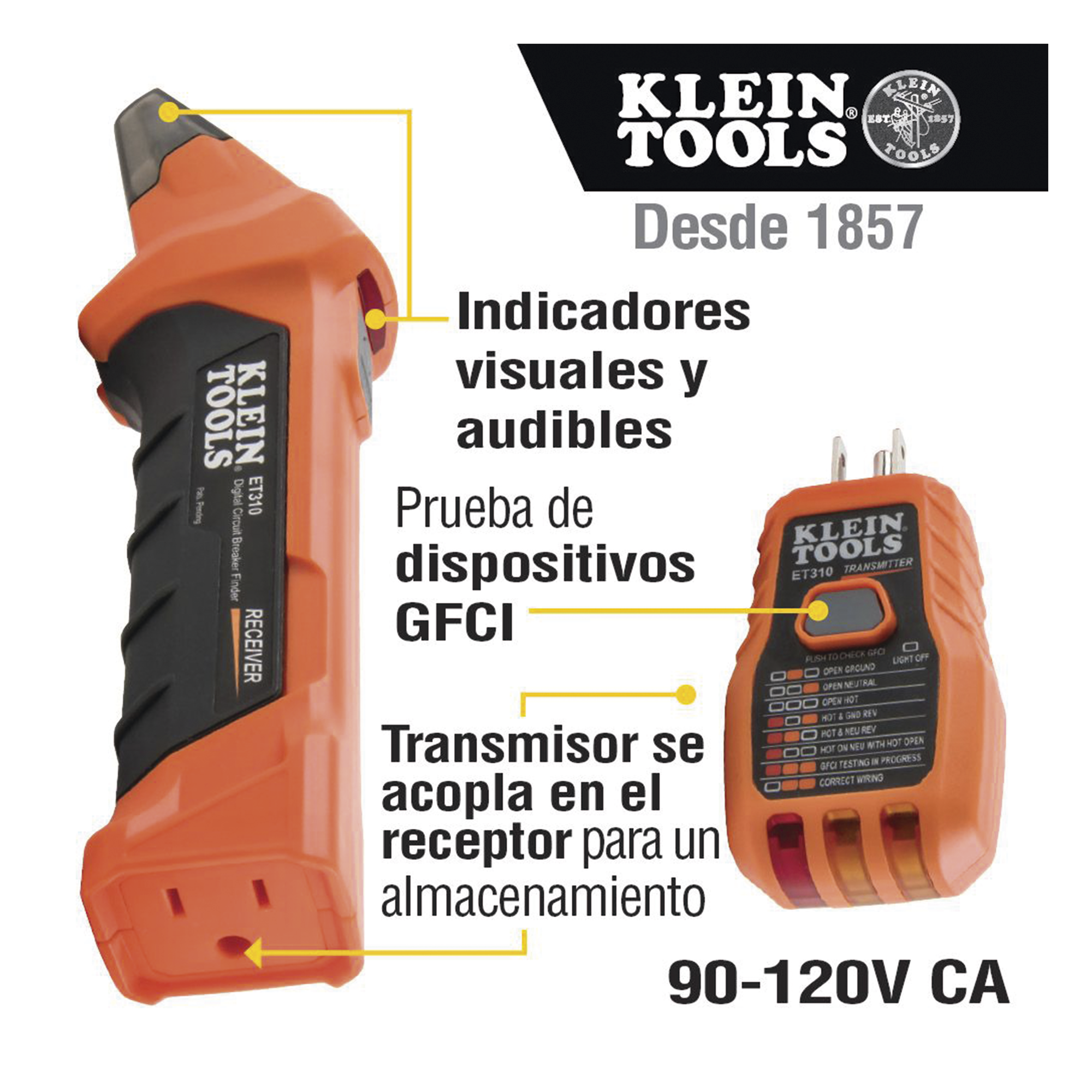 Detector Digital de Cortacircuitos de 120 Vca con Probador de Tomacorrientes GFCI.