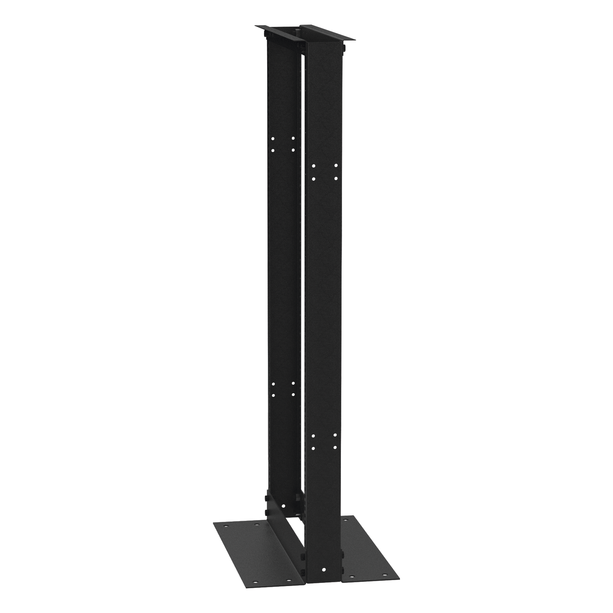 Rack de 2 Postes / 24 Unidades / 19" EIA-310D / Carga 460 kg / Base L para Piso / Acero Cal. 11 y 14