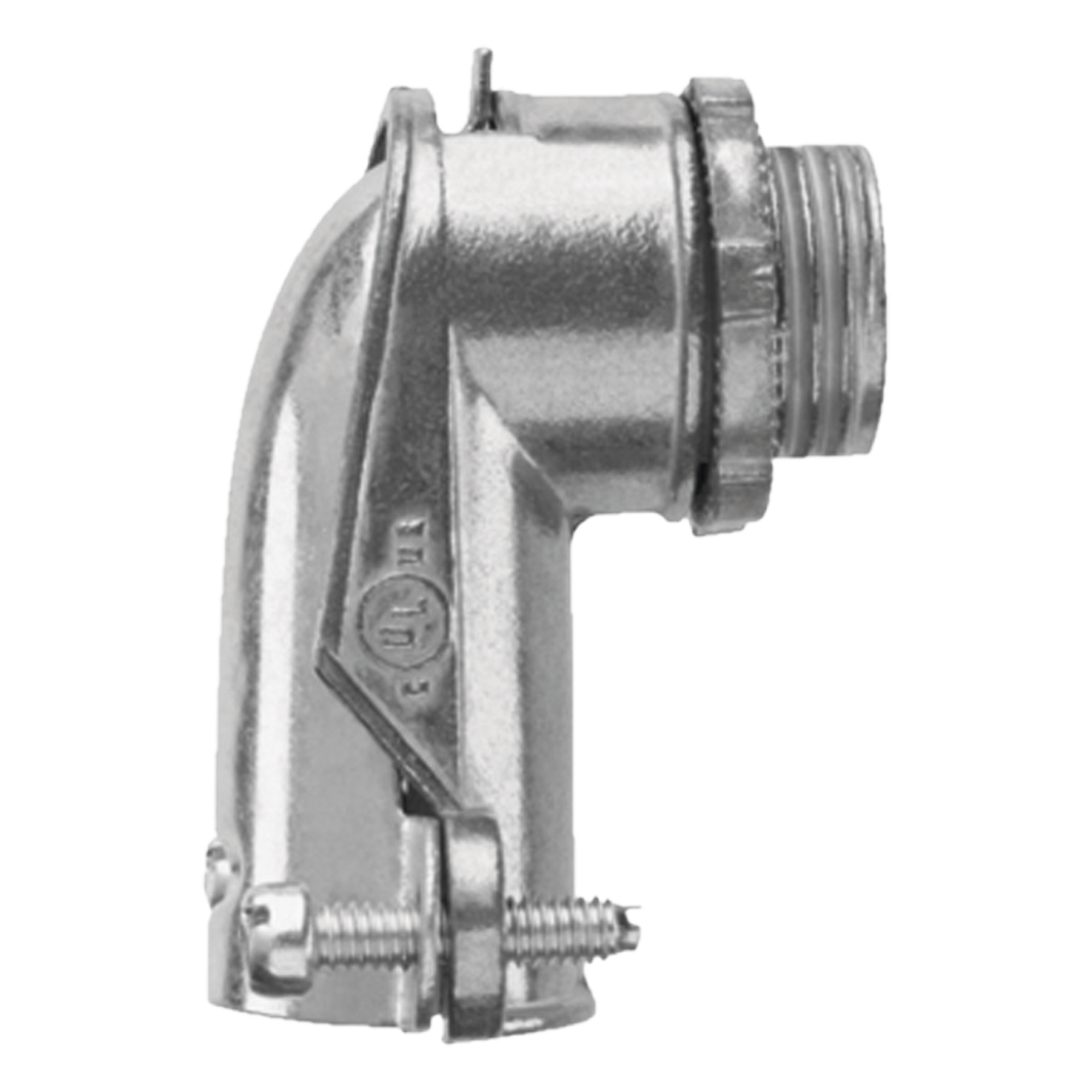 Conector Curvo para Tubo Flexible / 3/8" (10 mm) / Diámetro 30 mm / Largo 46 mm / Acabado Resistente a Corrosión — ANCLO · SKU ANC-FXC38