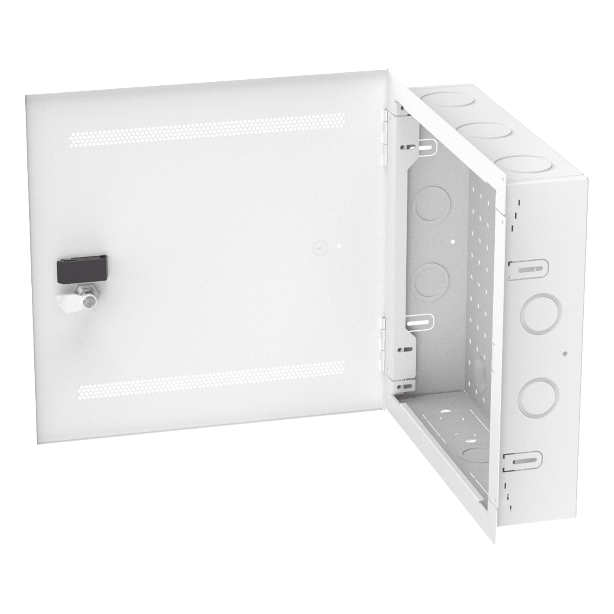 Gabinete de Montaje en Pared / 14 in de Altura / Acero Calibre 18 / Carga 16 kg (35 lb) / Puerta Reversible con Cerradura / Ventilación Integrada — PANDUIT · SKU MS14EHDS