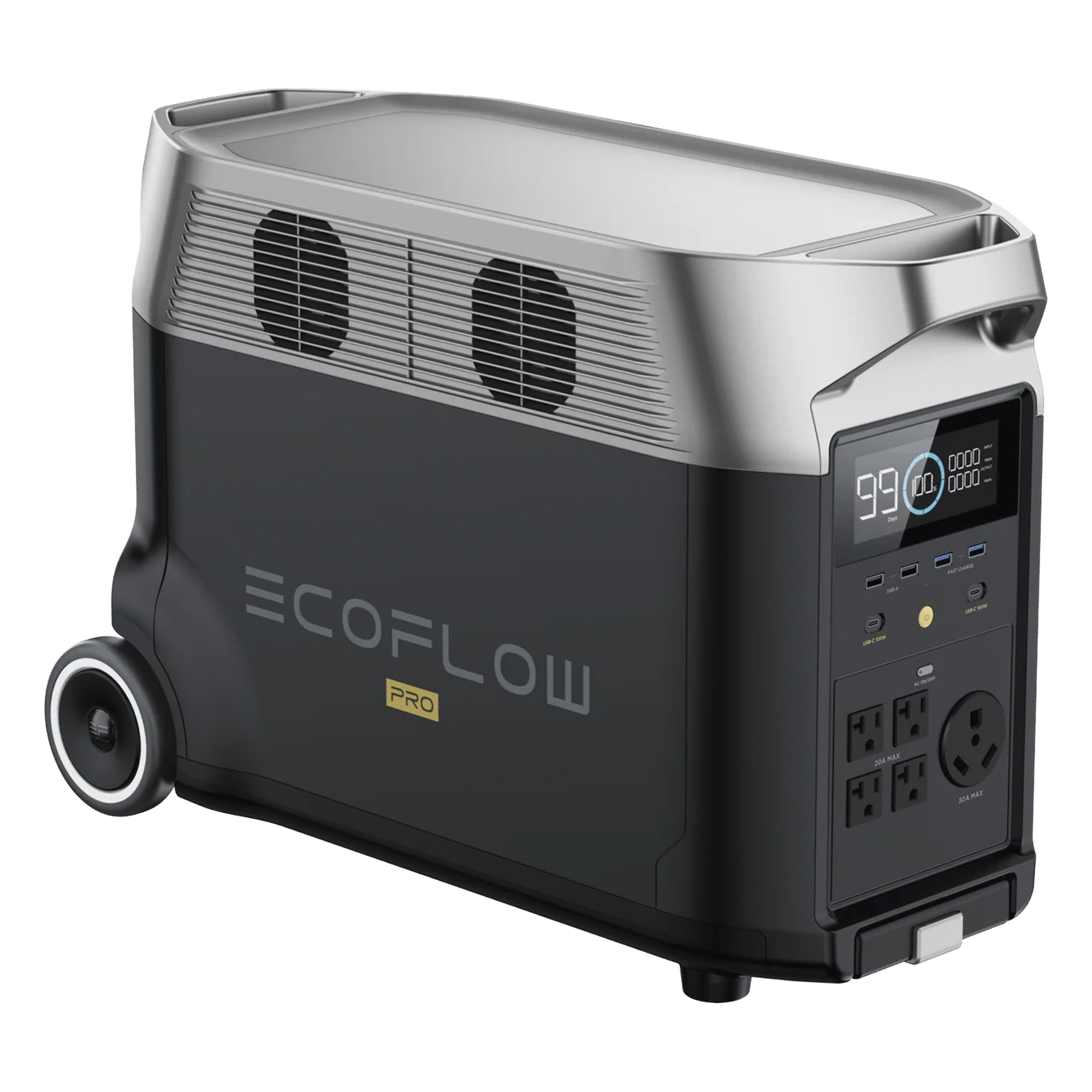 Estación de Energía Portátil / 3600 Wh LFP / 3600W AC (7200W Pico) / 5 Puertos AC / 2 USB-C PD 100W / Carga Solar 1600W / Wi-Fi y Bluetooth — ECOFLOW · SKU EFD-500