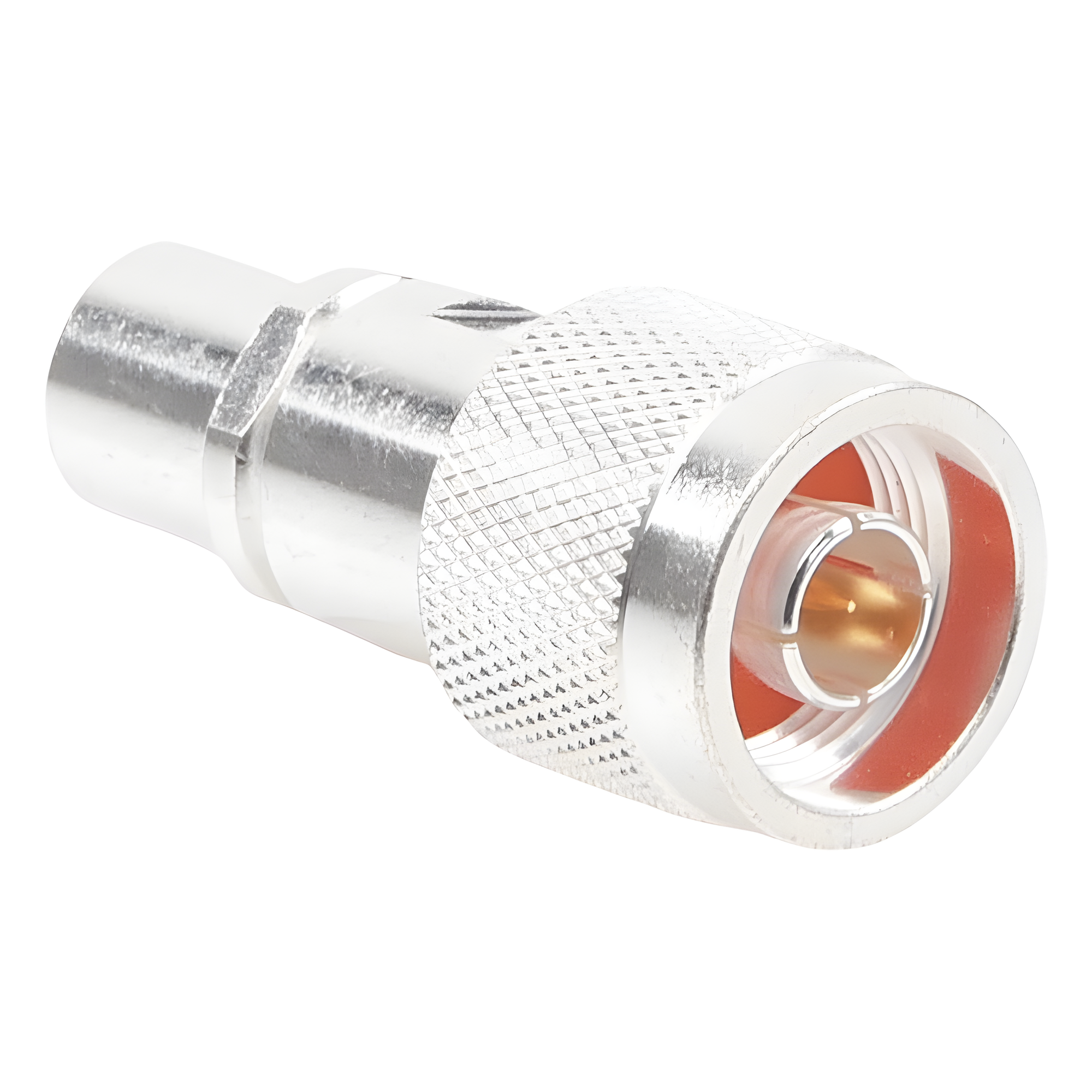 Conector coaxial / N macho / Rosca-soldadura / Bronce plateado / Oro / Teflón / Cables LMR-400, CNT-400, RG8/U