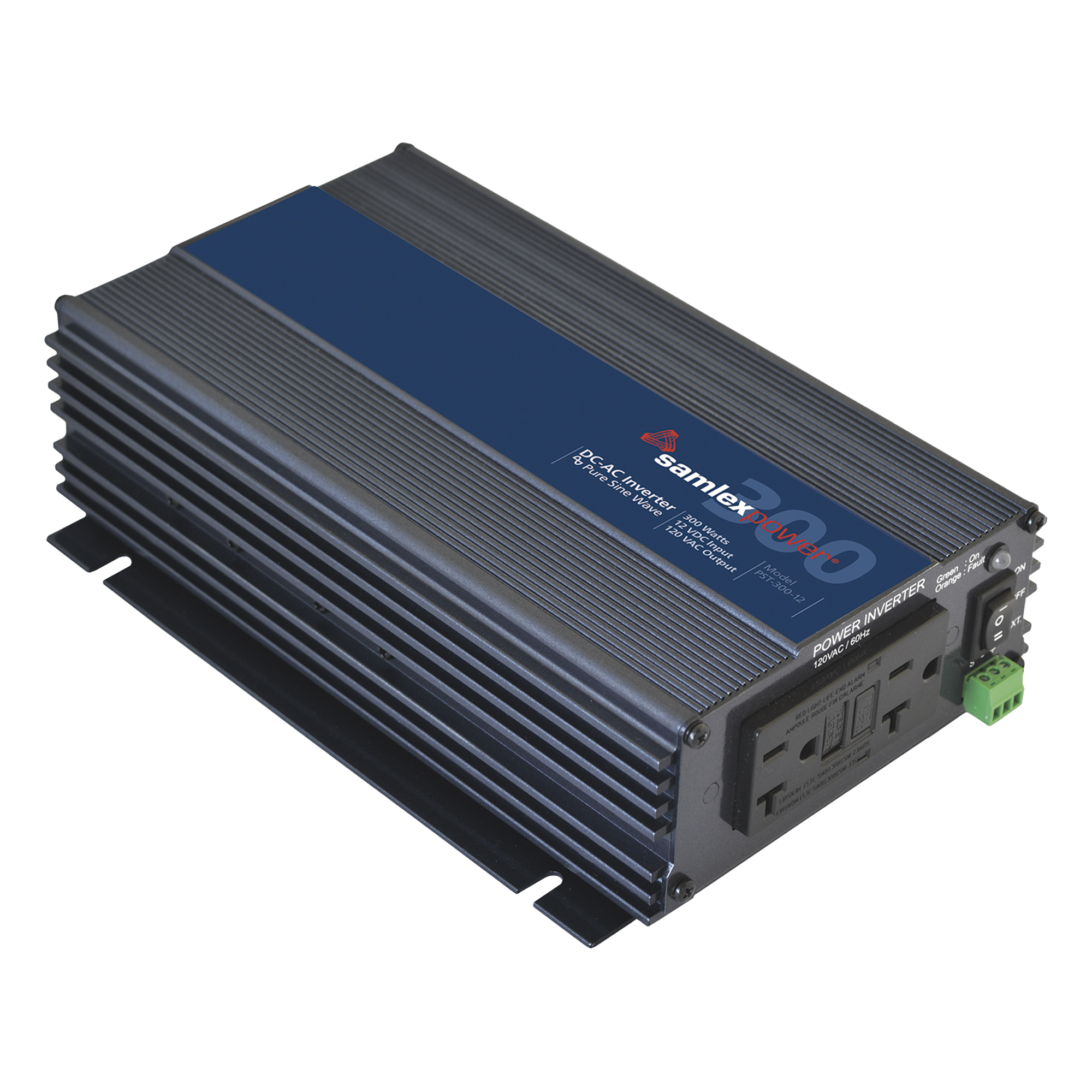 Inversor de onda sinusoidal pura / 300W / Entrada 12 Vcc / Salida 120 Vca 60 Hz / 6.1 x 9.7 x 2.6 pulgadas — SAMLEX · SKU PST-300-12