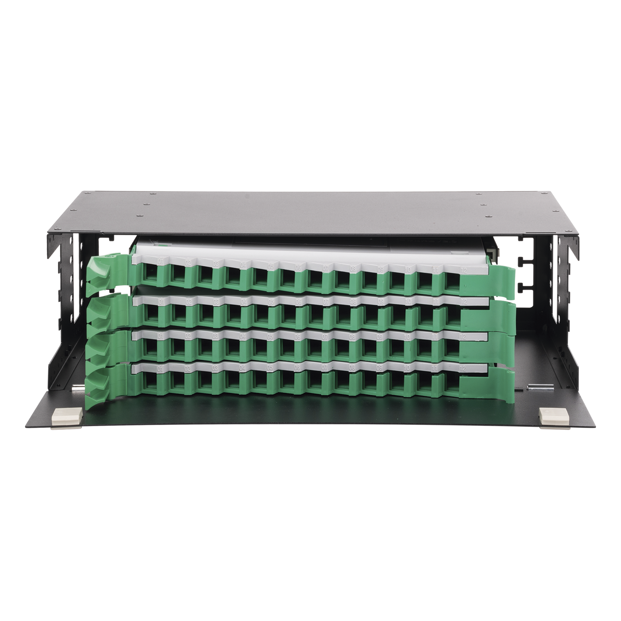 Distribuidor de Fibra Óptica / 19" (48.26 cm) / 3U / 48 Fibras / Bandejas Deslizables / 4 Entradas / Cable hasta 16 mm — LINKEDPRO BY EPCOM · SKU LP-ODF-8048