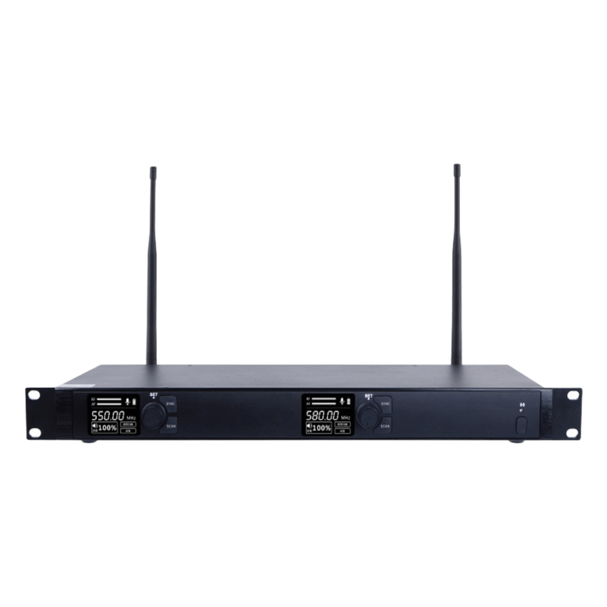Receptor Inalámbrico Dual Canal / U-Band Digital / 4 Bandas 470-830 MHz / Modulación pi/4-DQPSK / Pantalla TFT-LCD 2.2" / Anti-Interferencia ID Code Pilot / Salidas Balanceadas y Desbalanceadas / Ecualización Ajustable — EPCOM PROAUDIO · SKU EP-592U