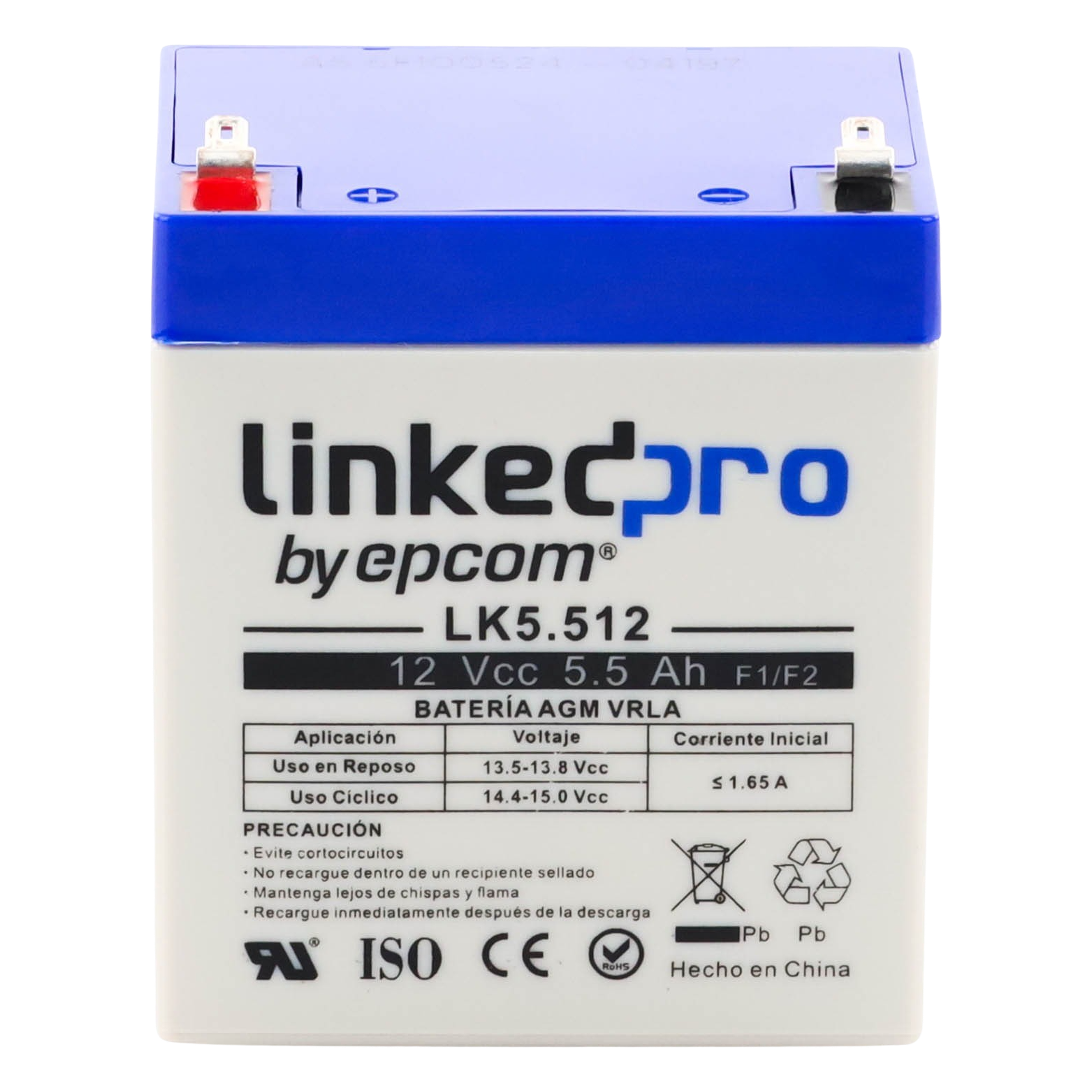 Batería de Respaldo AGM / 12 V / 5.5 Ah / Vida Útil 5 Años / Terminales F1 + Adaptador F2 / UL Certificada