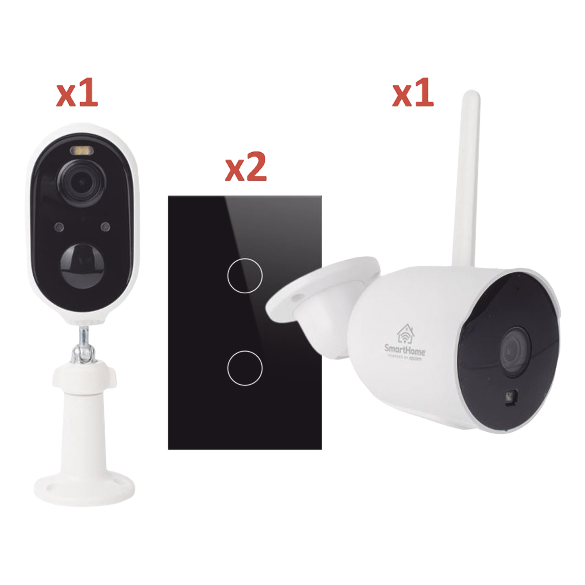 Kit de Automatización / WiFi 2.4 GHz / 2 Cámaras + 2 Apagadores Triples / Control por Voz / 100V-250V / 120mm x 72mm (4.72in x 2.83in) — SMARTHOME BY EPCOM · SKU SH2CAM2SK