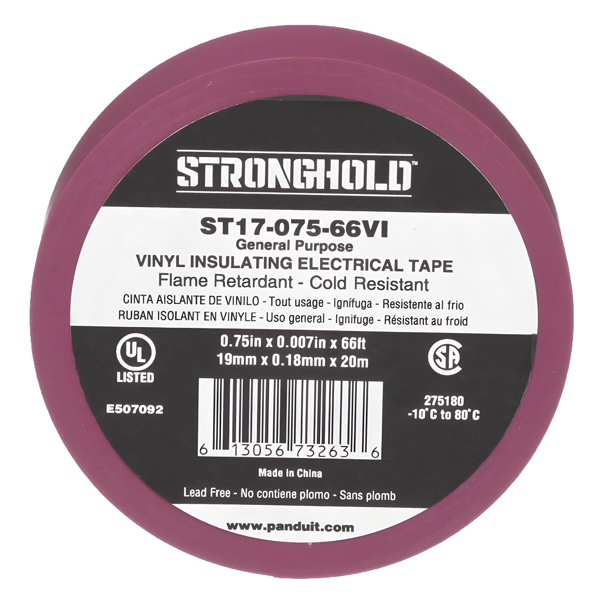 Cinta Aislante Eléctrica / PVC Uso General / 600V / 20.12 m (66 ft) / 19 mm Ancho / UL 510 / Violeta — PANDUIT · SKU ST17-075-66VI