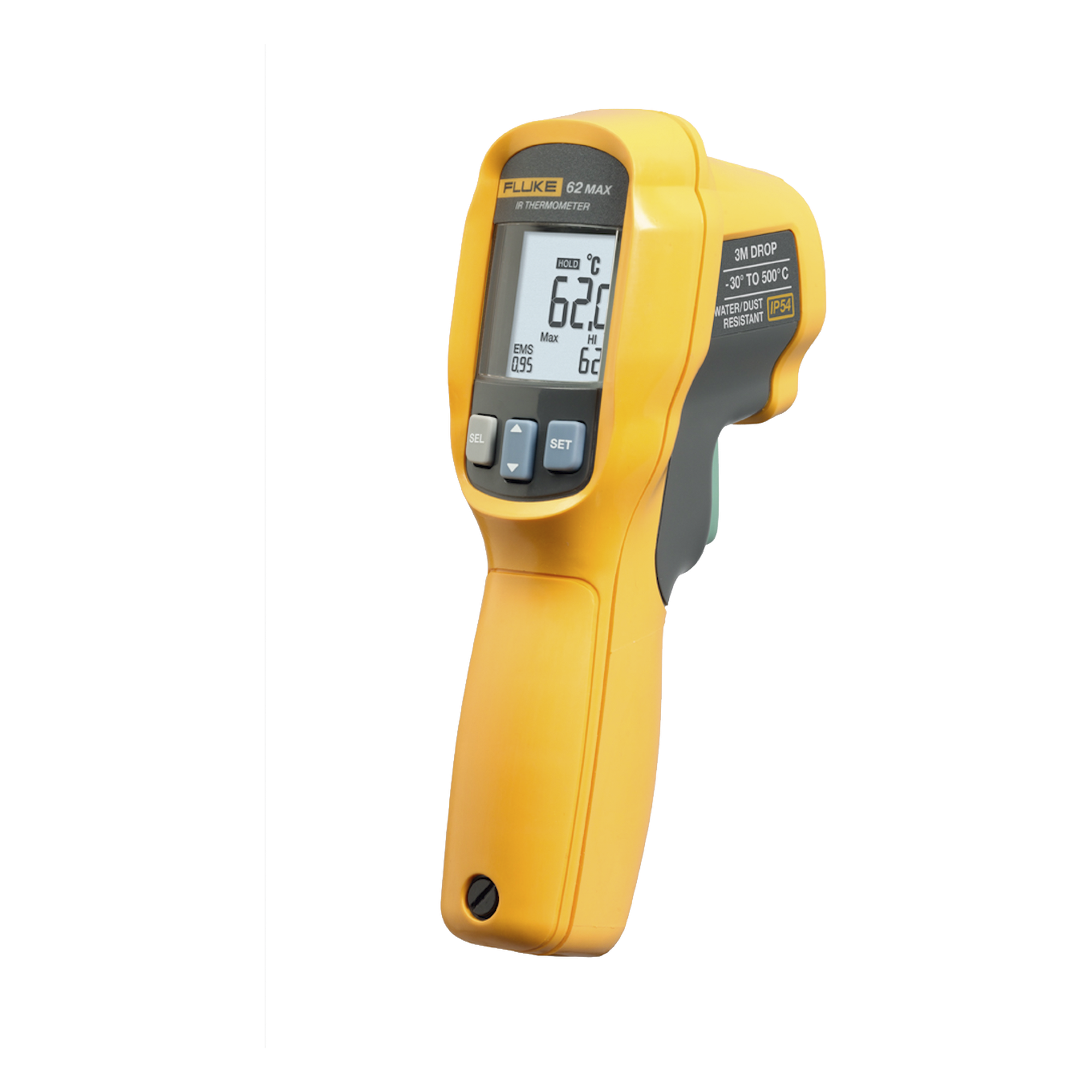 Termómetro Infrarrojo / Rango -30°C a 500°C / Precisión ±1.0% / IP54 / Resistencia Caída 3 m (9.8 ft) / Resolución Óptica 10:1 — FLUKE · SKU FLUKE-62MAXESPR