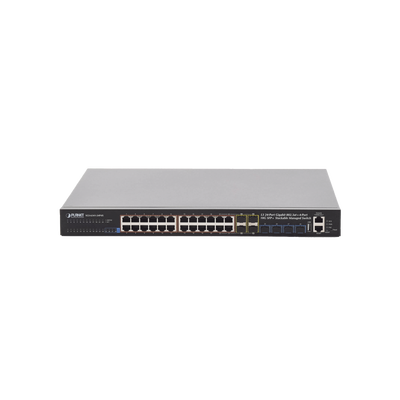 Switch Administrable Stacking Capa 3, 24 Puertos PoE 802.3af/at 10/100/1000T, Hasta 370 W,  4 Puertos 10G SFP+