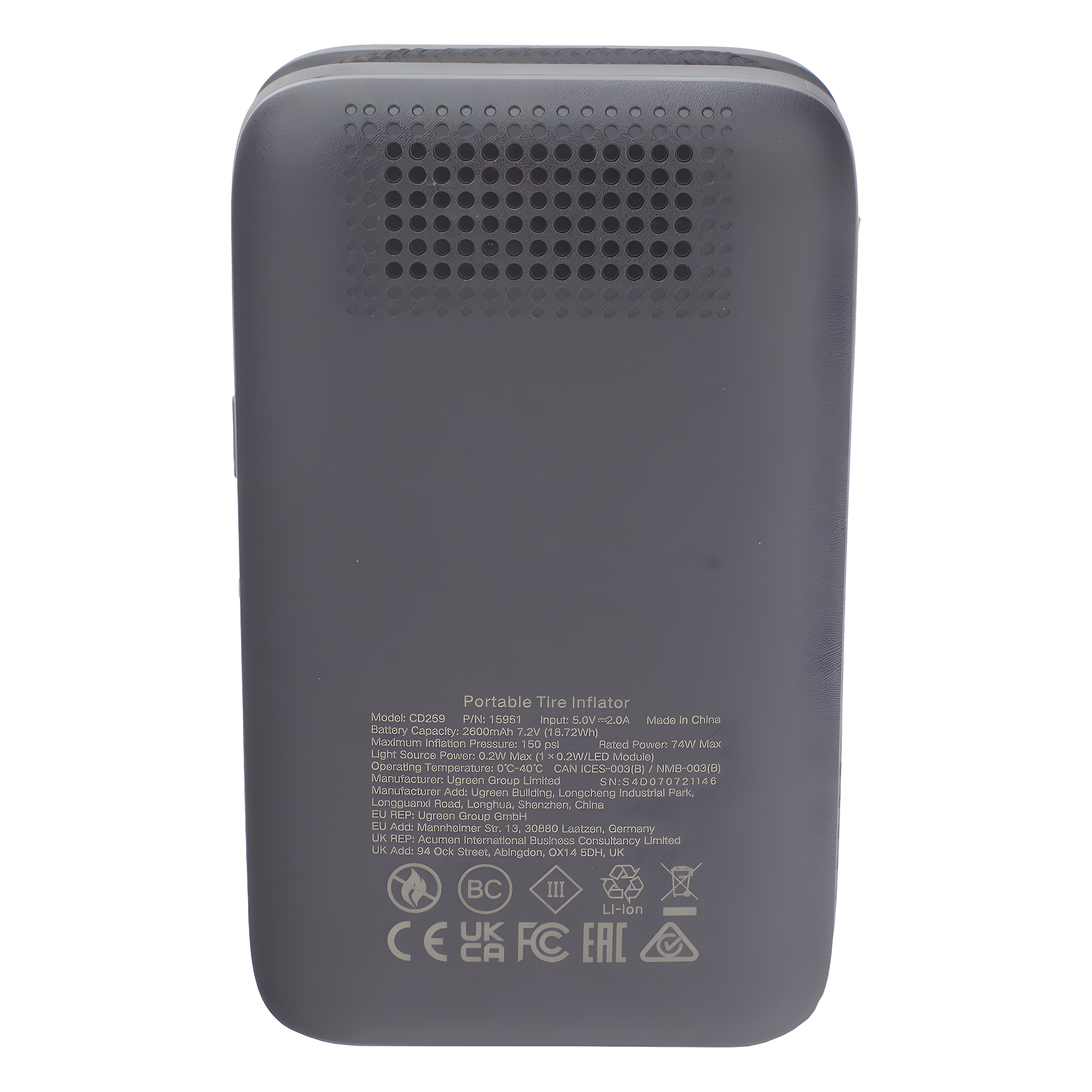 Inflador de Neumáticos Portátil / 150 PSI / Flujo 15 L/min / Batería 5000 mAh / Luz LED de Emergencia