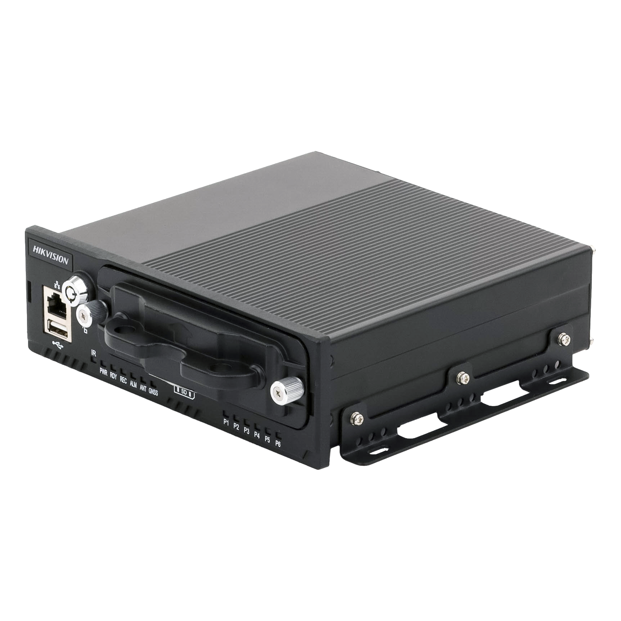NVR Móvil Vehicular / 8 Canales / 4 PoE + 4 IP vía Switch / 2 Megapixel / H.265 / GPS + Sensor G / 2 Bahías HDD / Aluminio Industrial / 9-36 VCC — HIKVISION · SKU AE-MN5043(RJ45)
