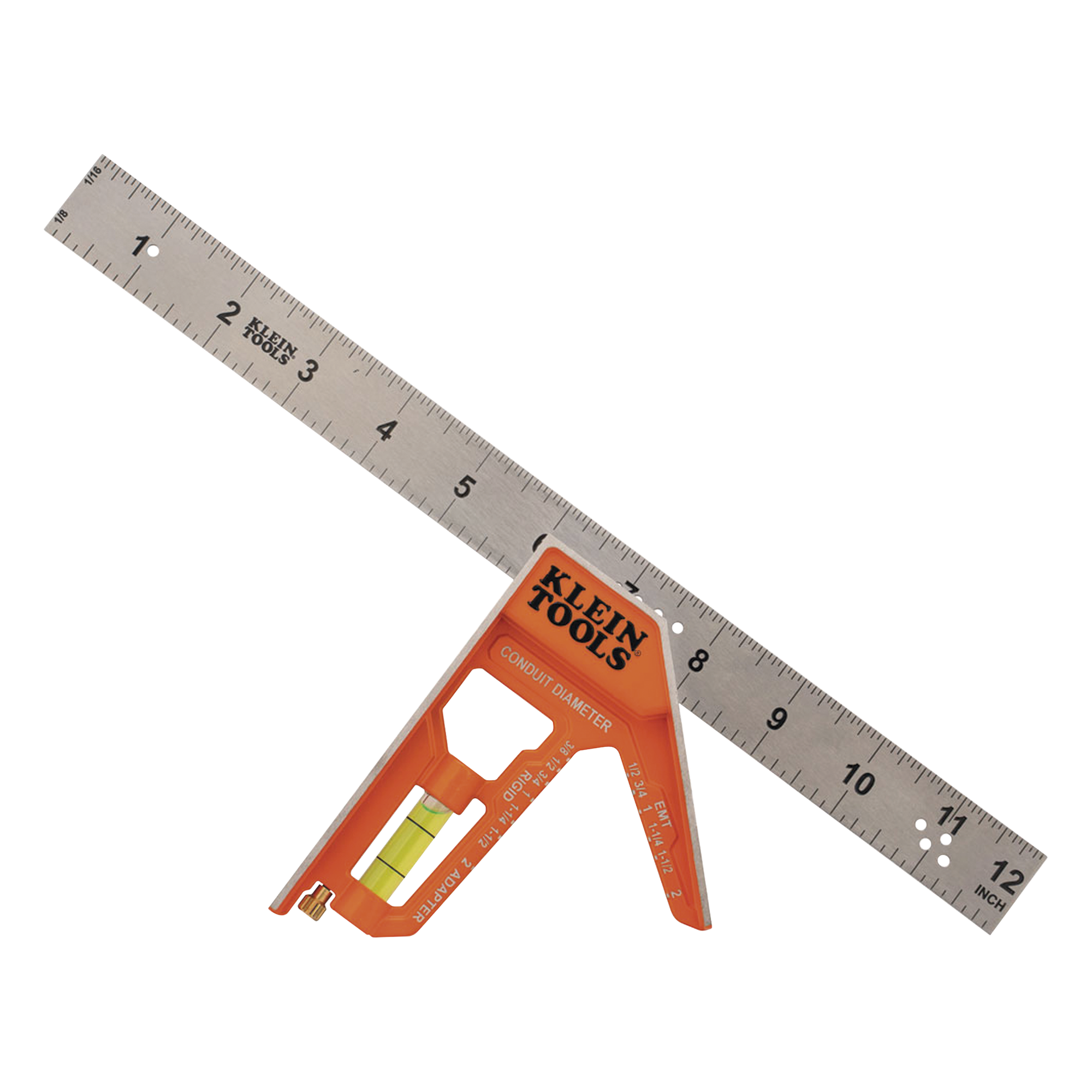 Escuadra Especial / 12 Pulgadas / Bordes 45° y 90° / Regla Magnética / Ranura en V para Tubo Conduit / Plantilla 3 Pasos — KLEIN TOOLS · SKU 935CSEL