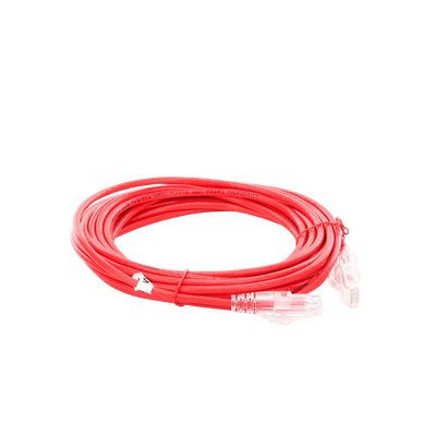 Cable de Parcheo Slim UTP Cat6A - 5 Metros (16.40 Pies) Rojo, Diámetro Reducido (28 AWG)