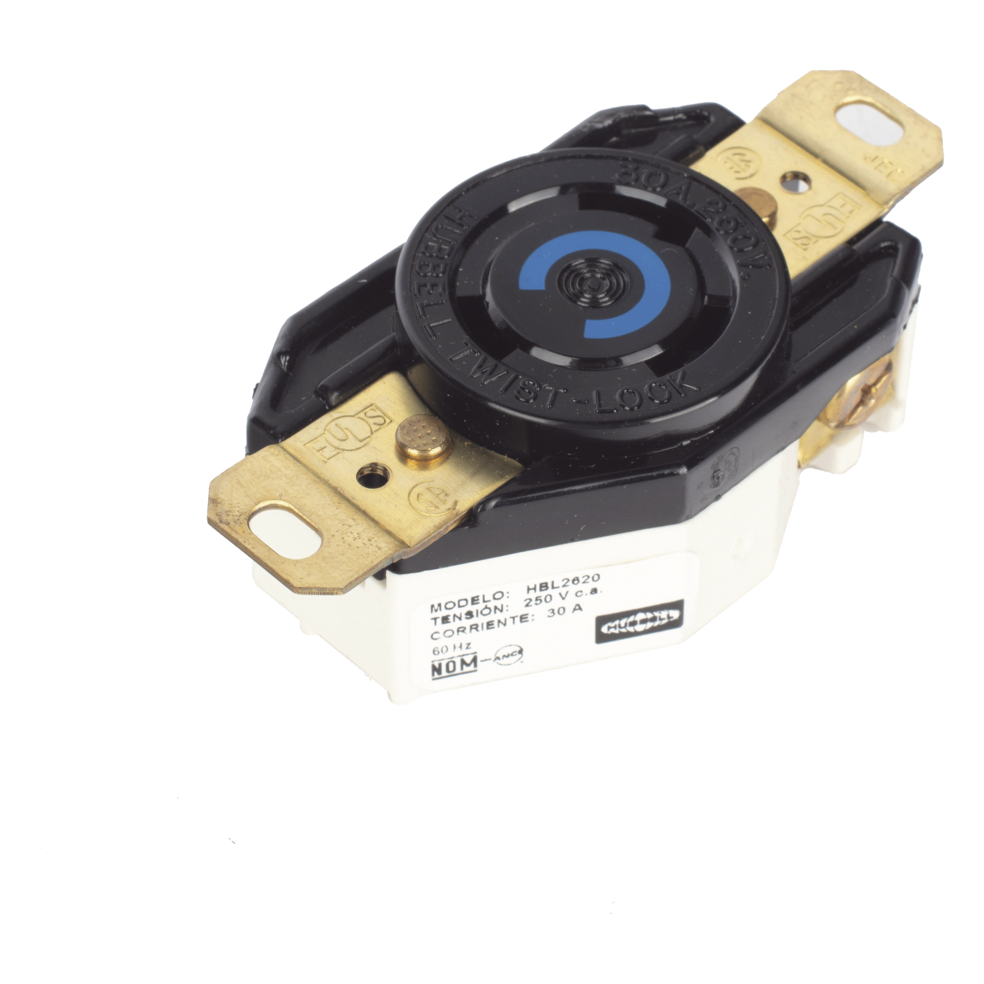 Receptáculo de Media Vuelta Industrial 30 A 250 V CA 2 Polos 3 Hilos (Nema L6-30R) Color Negro.