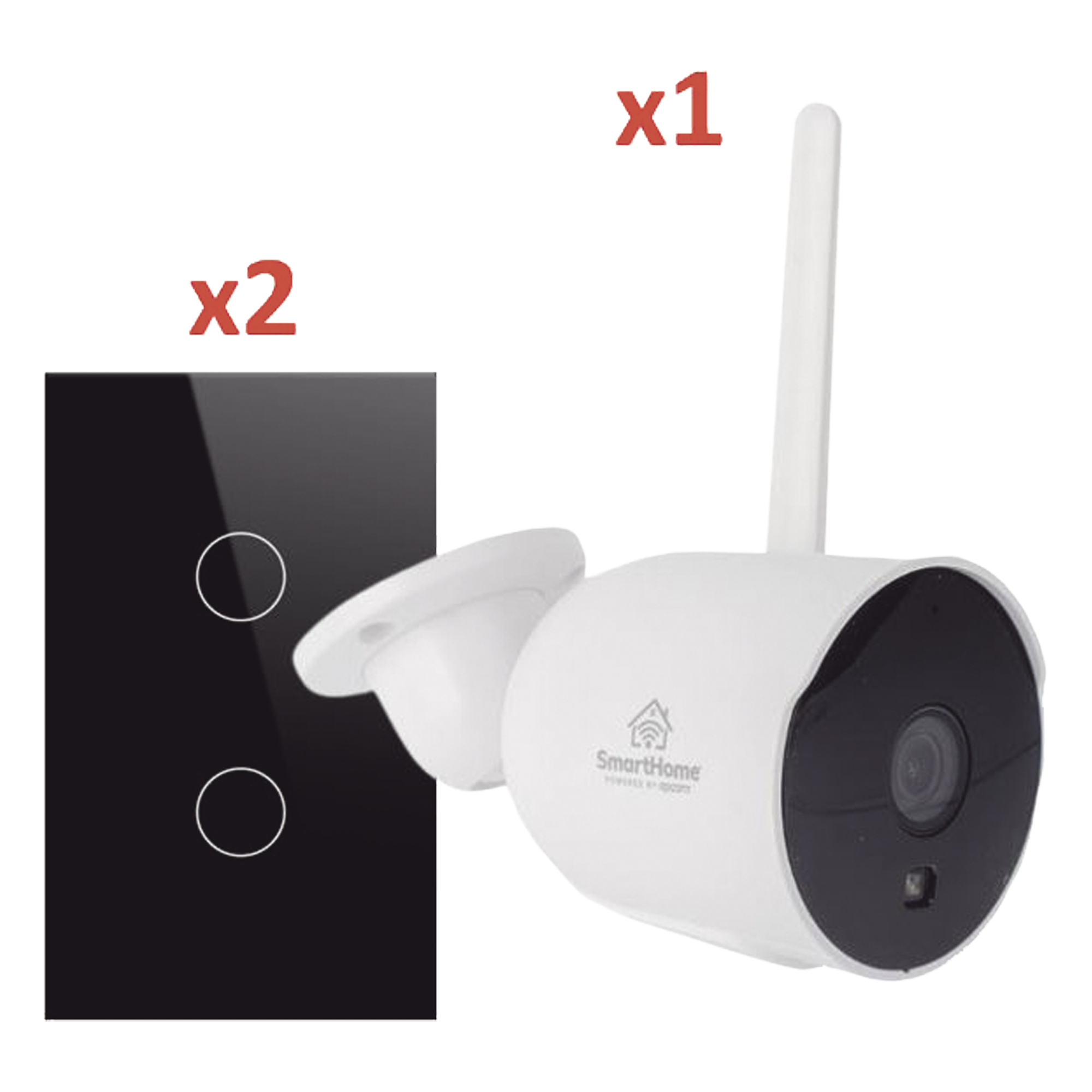 Kit Domótica WiFi / 1 Cámara + 2 Apagadores Triple / 2.4 GHz / 120mm x 72mm / Vidrio Templado / 100-250V — SMARTHOME BY EPCOM · SKU SH1CAM2SK