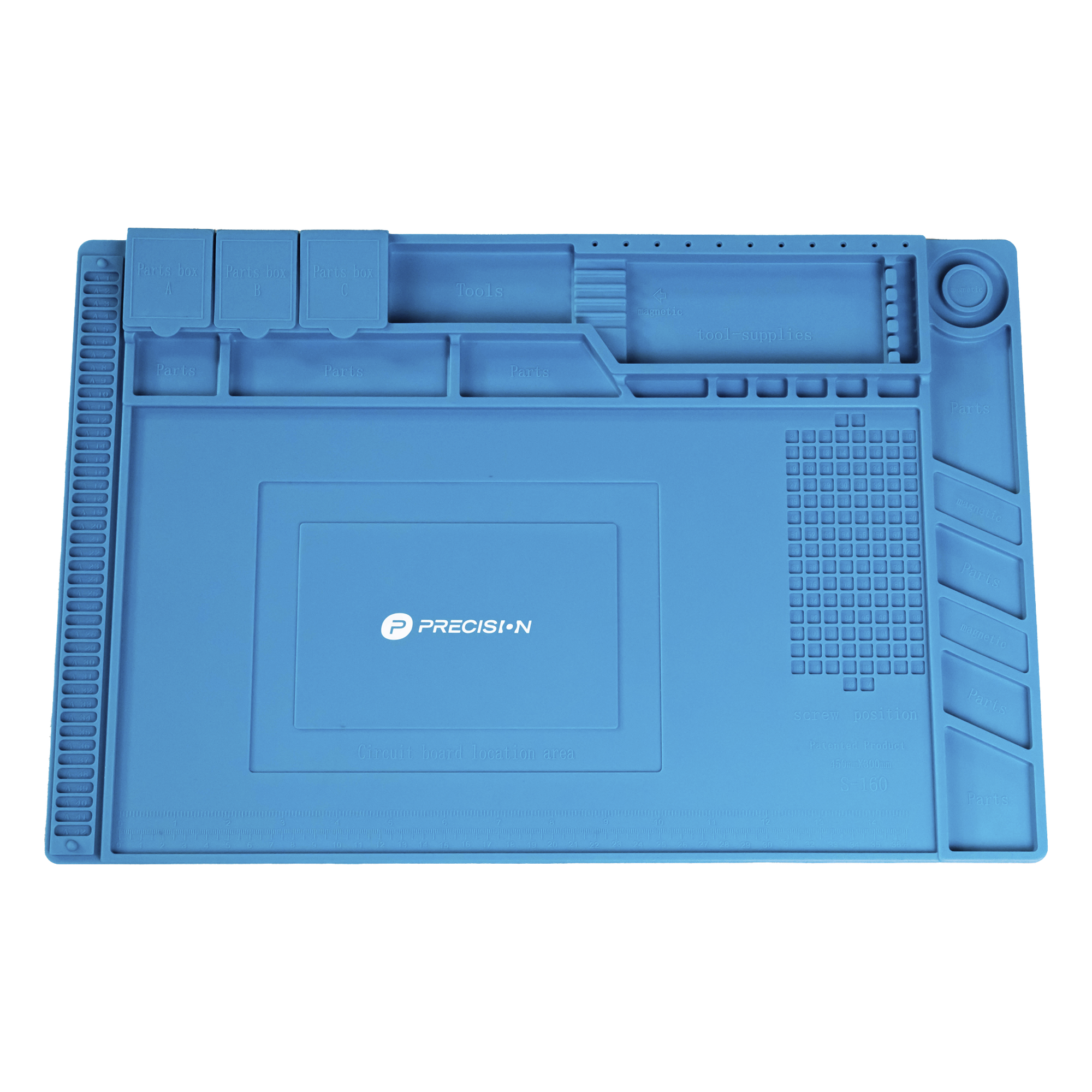 Tapete de Silicona para Reparación Electrónica / 45 x 30 cm (17.7 x 11.8 in) / Resistente al Calor 200°C / Áreas Magnéticas / Compartimentos Numerados
