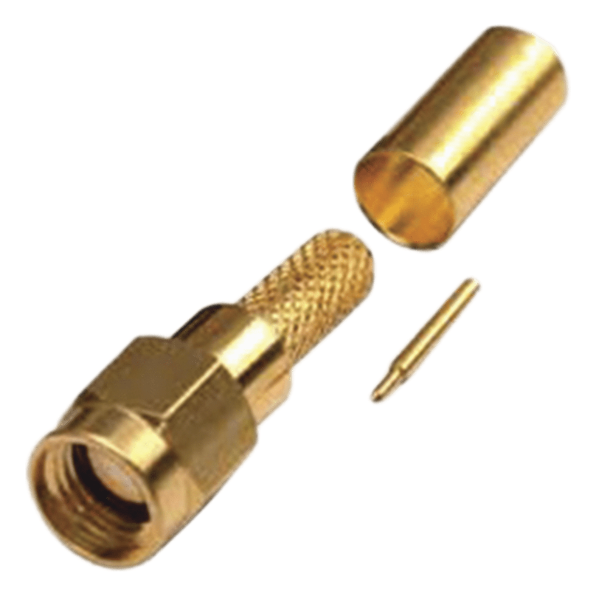 Conector RF SMA Macho / Anillo Plegable / Cables RG-142/U y LMR-195 / Cuerpo Bronce Oro / Aislante Teflón — RF INDUSTRIES,LTD · SKU RSA-3000-1C1