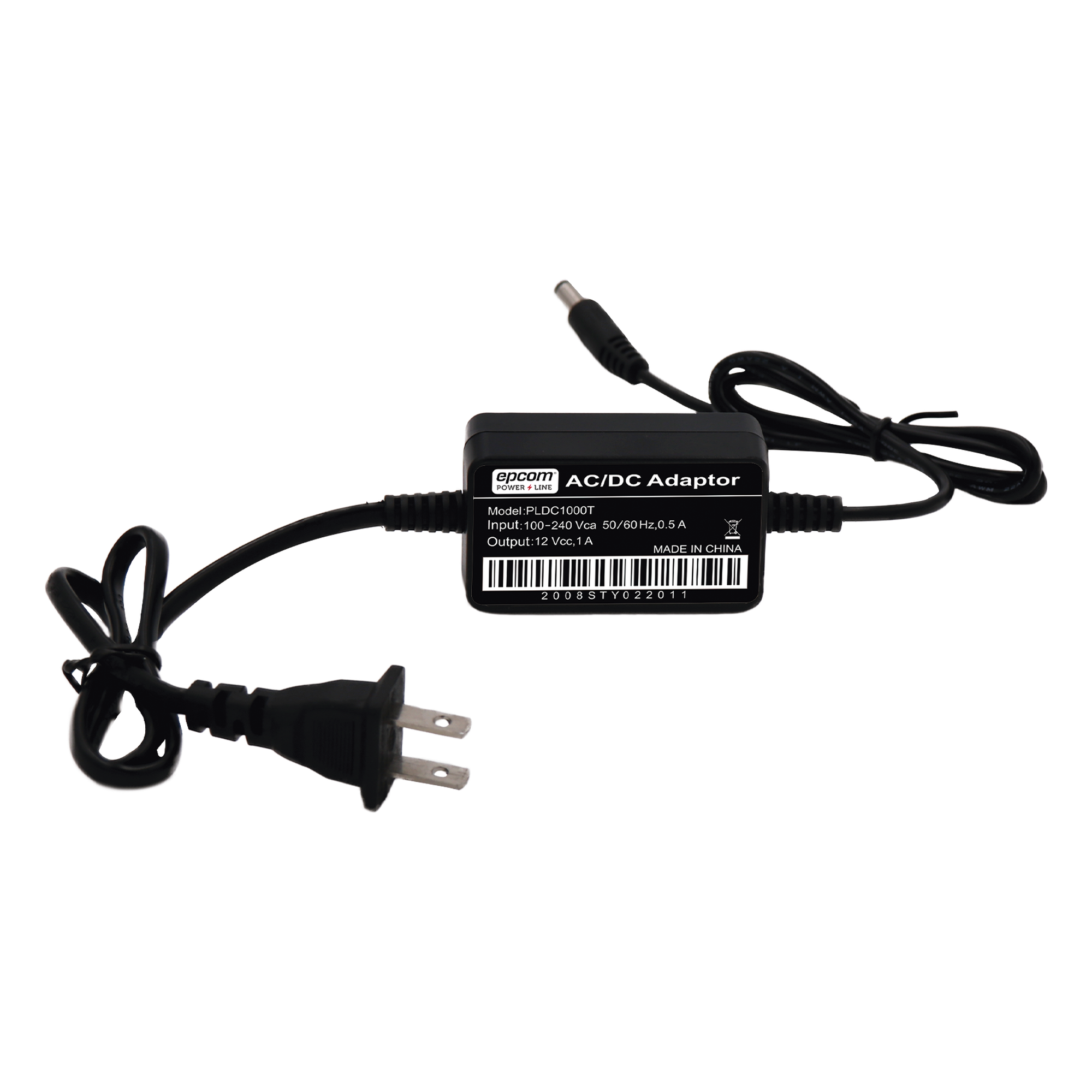 Adaptador de Pared / 12 VCC 1 A / Entrada Universal 100-240 VCA / Cable 0.5 m Doble Extremo / NEMA 1-15 / Operación 0°C a 40°C — EPCOM POWERLINE · SKU PL-DC-1000T