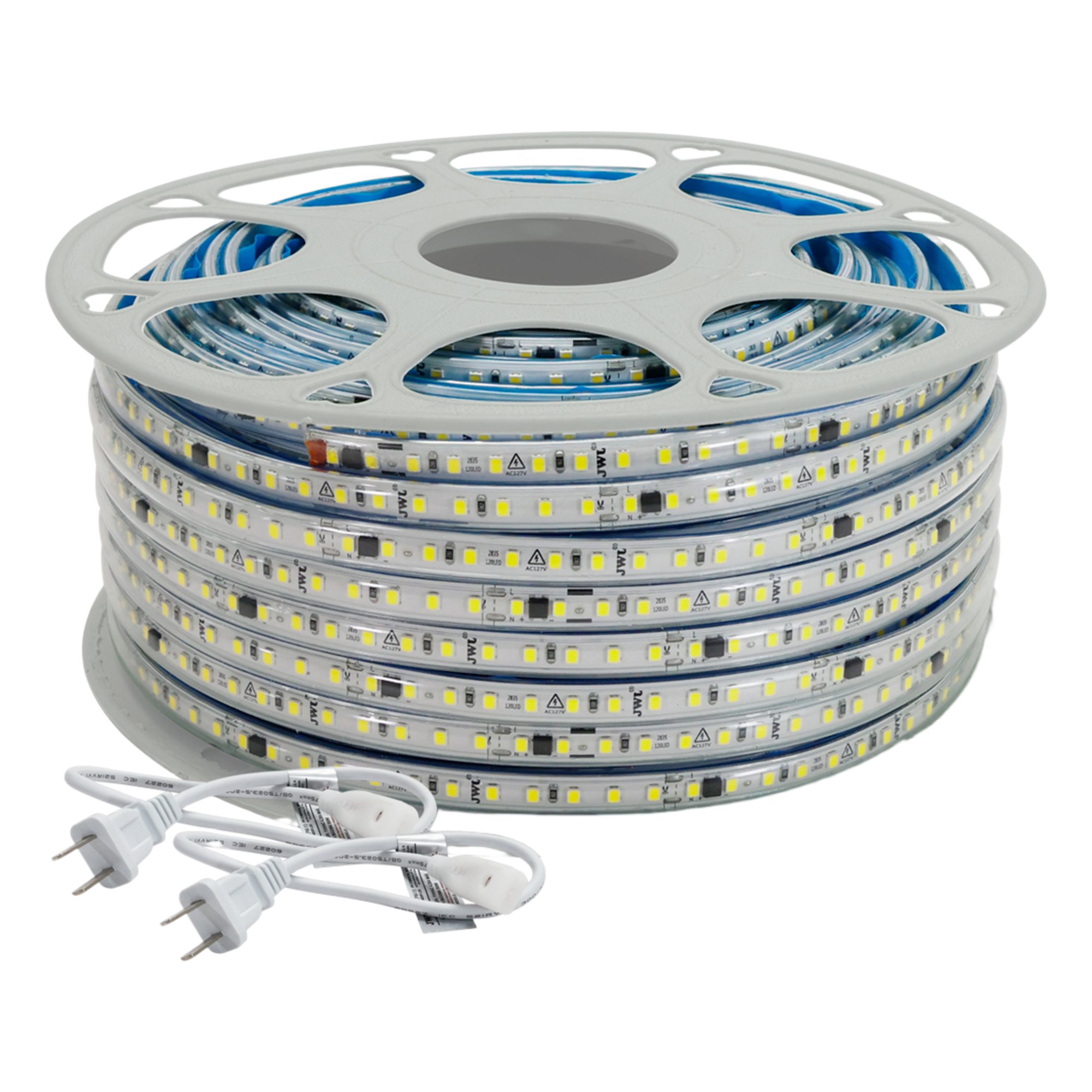 Manguera LED Luminosa / Resina Transparente / 50 m / 110V CA / 4.2 A / 500 W / 164 pies / T.C.C. 6500 K / IP65 — JWJ · SKU JLML-2835-07B