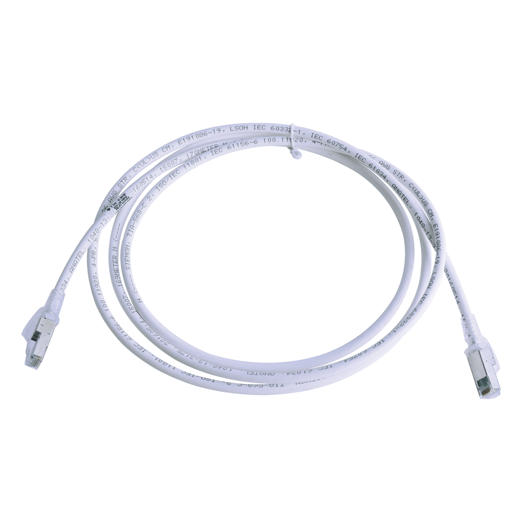 Patch Cord Cat6A S/FTP / 2.13 m (7 ft) / CM/LS0H / Blindaje S/FTP / PCB Interno / UL2043 / Blanco — SIEMON · SKU ZM6A-S07-02B