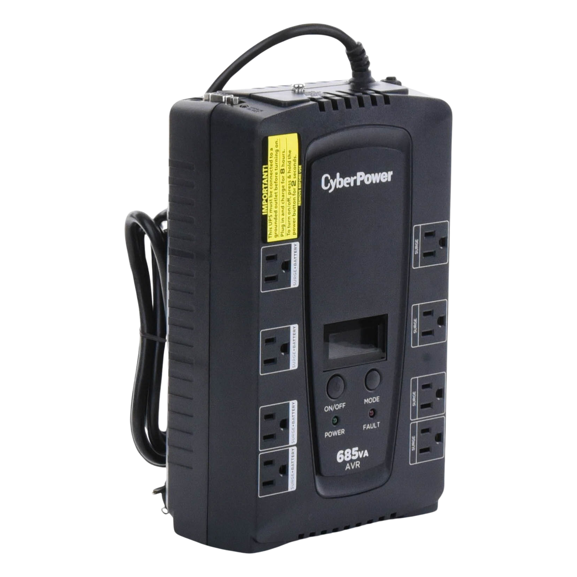 UPS de 685 VA/390 W, Topología Línea Interactiva, Entrada 120 Vca NEMA 5-15P, Tipo Gabinete Compacto, Con 8 Tomas NEMA 5-15R