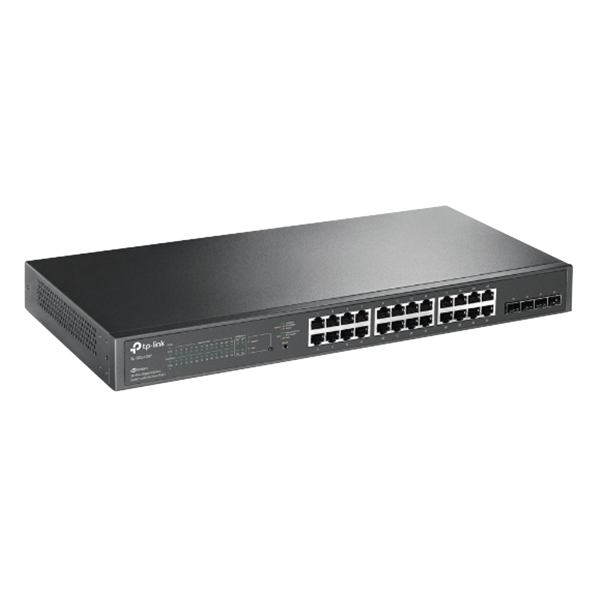 Switch PoE+ Administrable / 24 Puertos Gigabit / 4 Ranuras SFP / 250W PoE Total / SDN Cloud / Enrutamiento Estático — TP-LINK · SKU TL-SG2428P