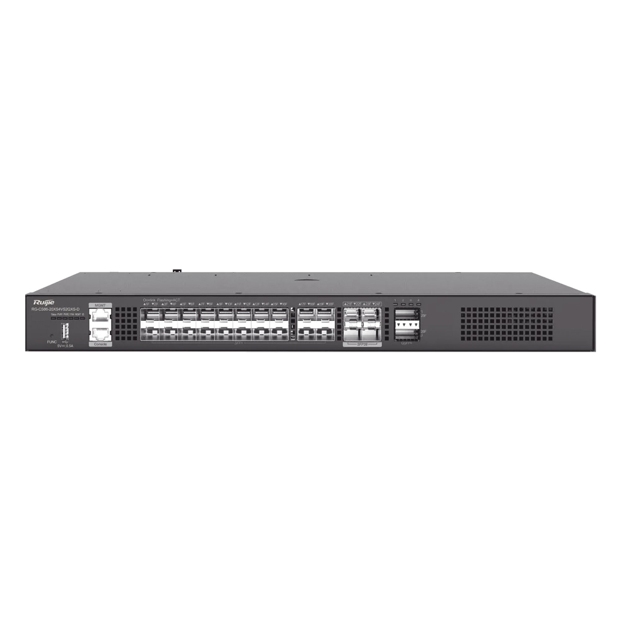 Switch Core Distribuidor / 20 Puertos SFP+ 10G / 4 Puertos SFP28 25G / 2 Puertos QSFP+ 40G / Fuentes de Poder Redundantes Opcionales — RUIJIE · SKU RG-CS86-20XS4VS2QXS-D