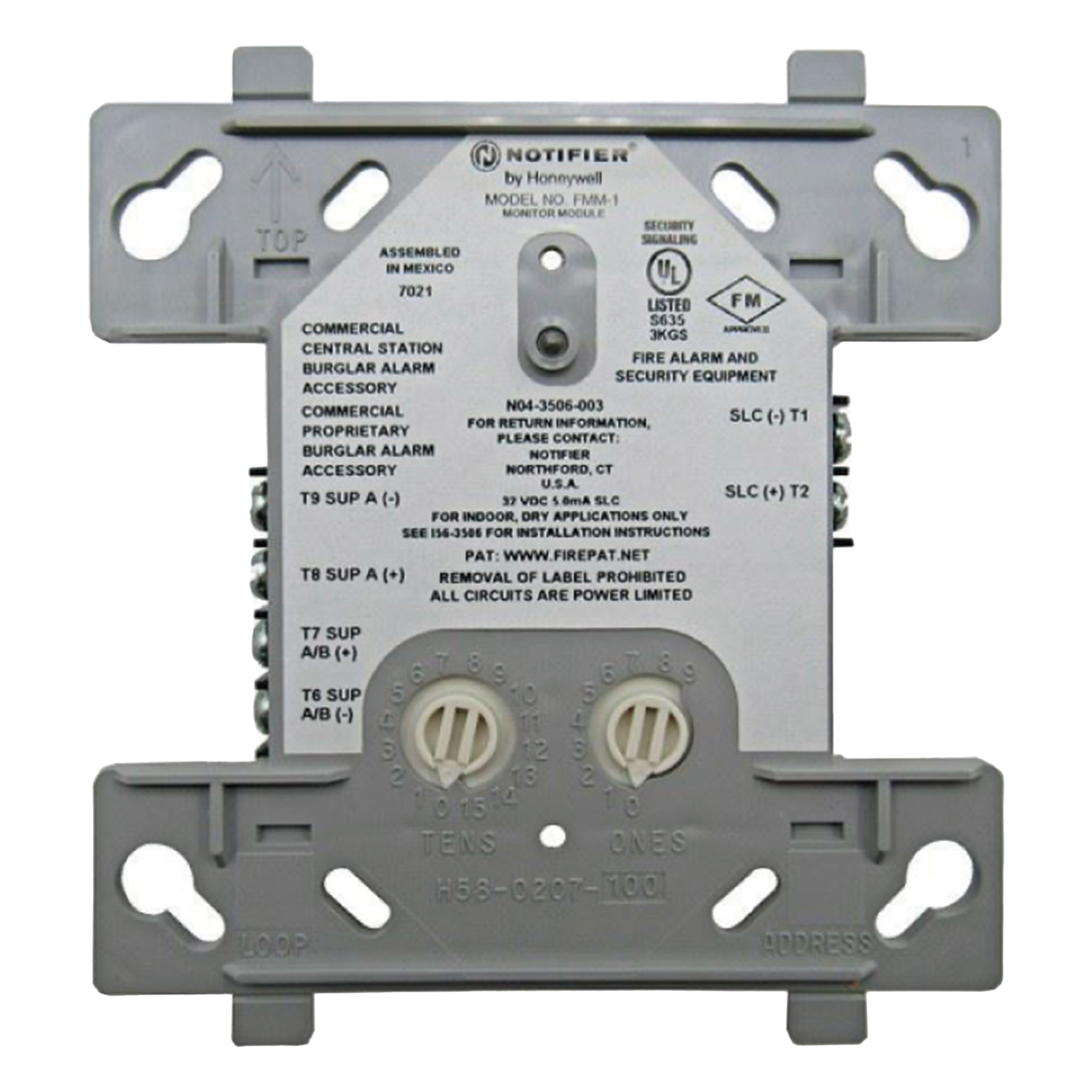 Módulo Monitor Direccionable / Detectores de Humo Convencionales 2 Hilos / 24 V / Protocolos FlashScan y CLIP / Estilo B o D / Dirección 01-159 — NOTIFIER · SKU FZM-1