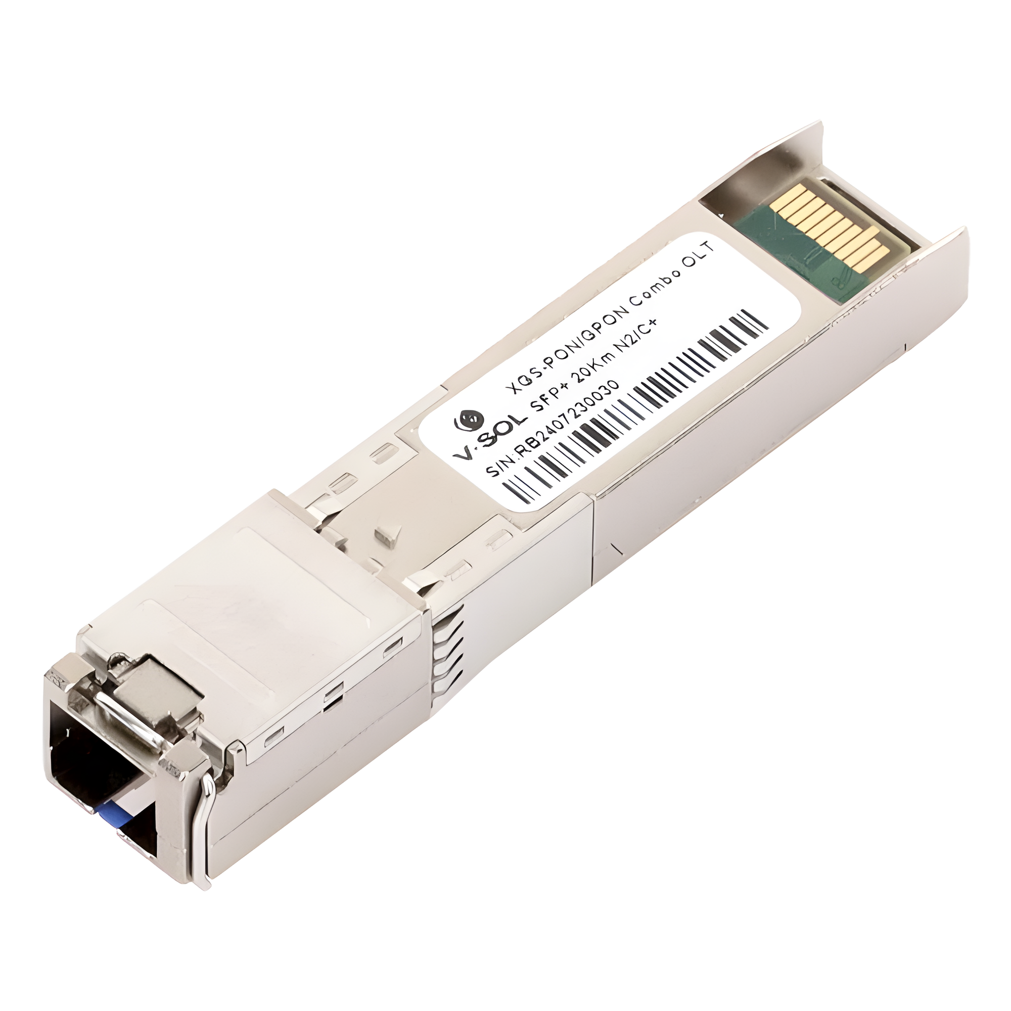 Módulo SFP PON Combo XGSPON/GPON / 10 Gbps Full Duplex / Alcance 20 km (65,616 ft) / SC/UPC / Temperatura Extendida 0-70°C — V-SOL · SKU V-XGSPON-SFP