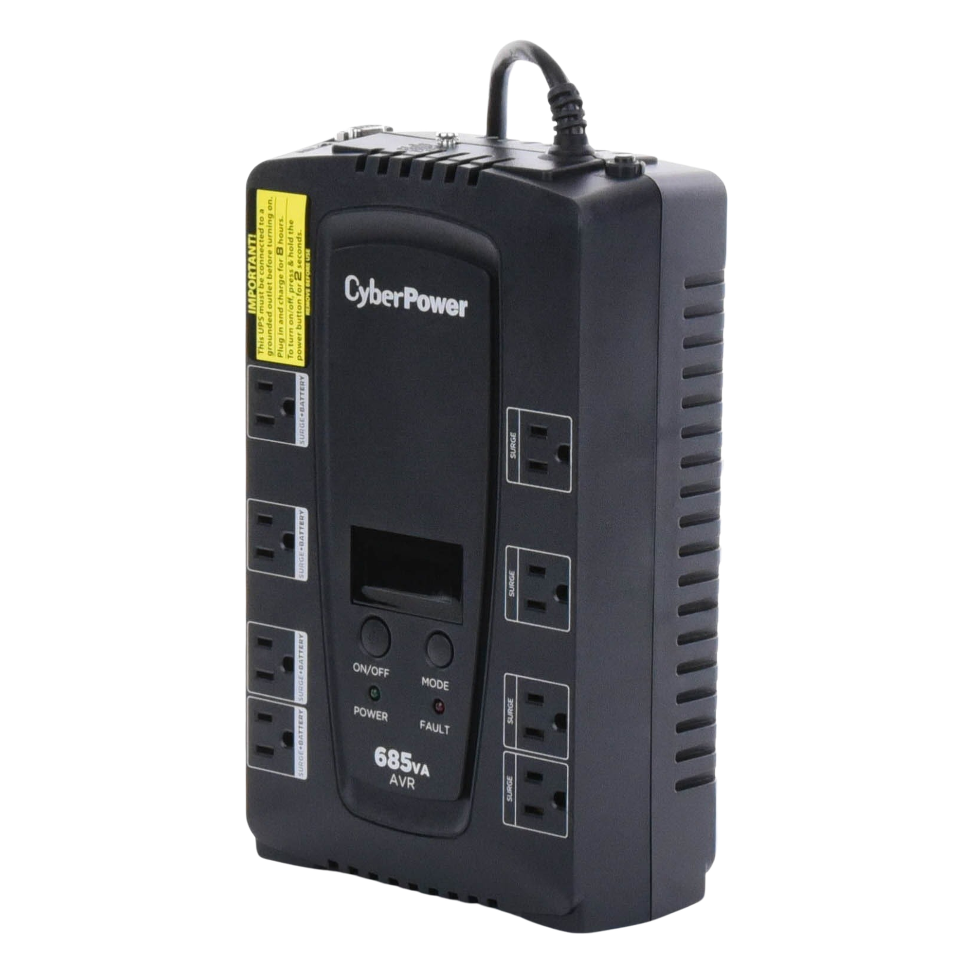 UPS de 685 VA/390 W, Topología Línea Interactiva, Entrada 120 Vca NEMA 5-15P, Tipo Gabinete Compacto, Con 8 Tomas NEMA 5-15R